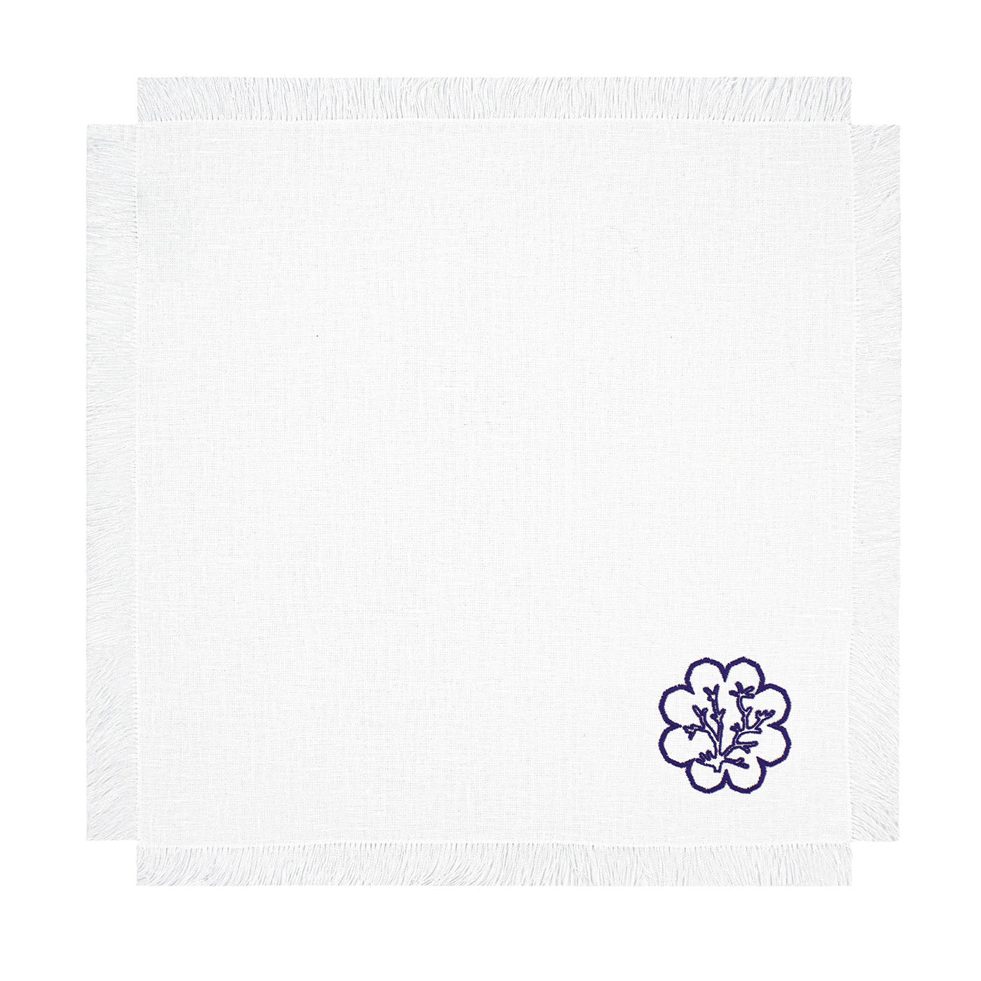 Corallo Blu Set of 6 Fringed Embroidered White Napkins - Main view