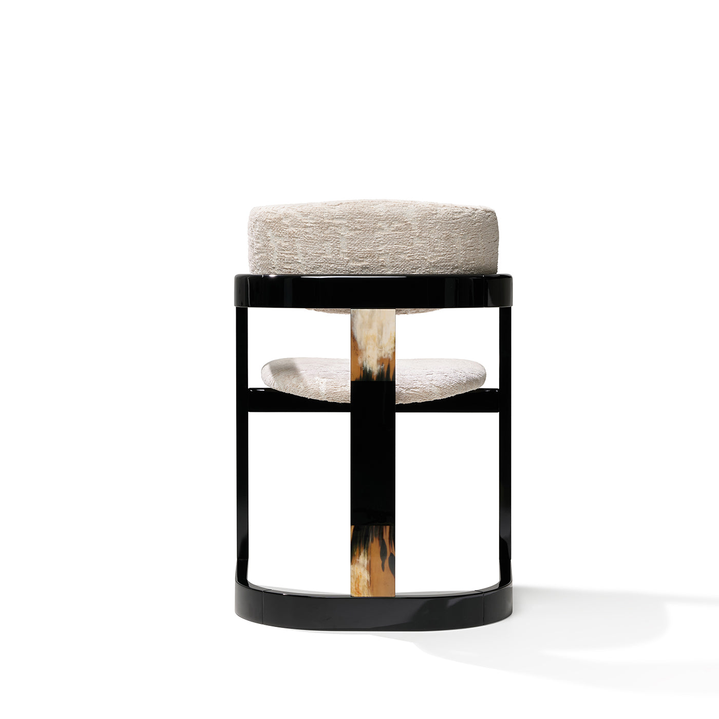 Essa White Fabric And Glossy Black Wood With Horn Inlays Chair - Alternative view 2