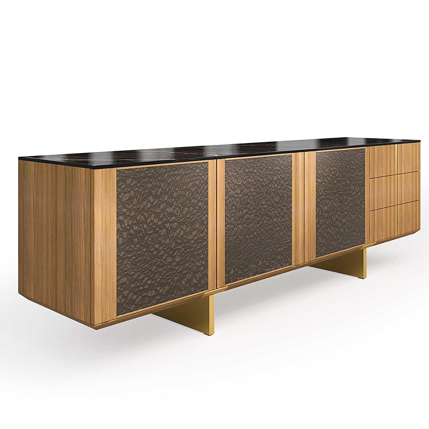 Solferino natural walnut top Laminam Gres Noir doors Carbalho  sideboard - Alternative view 1