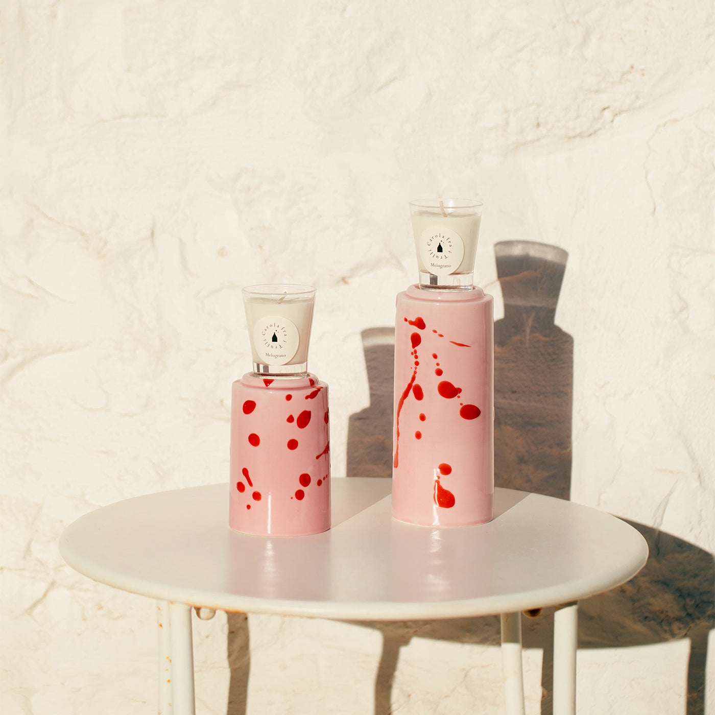 Set of 2 Pink Candle Holders with 4 Candles Fragrance Pomegranate - Alternative view 4