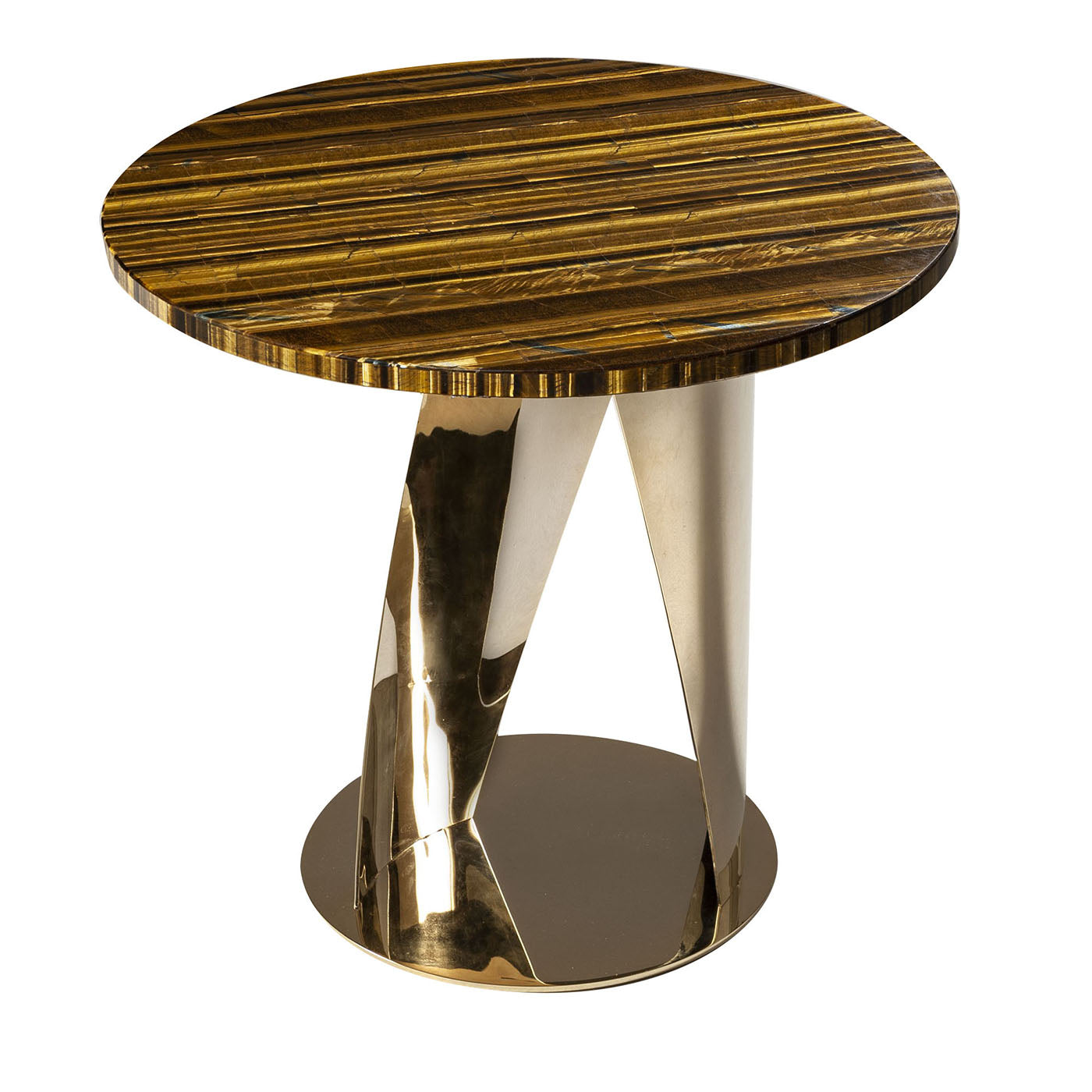 Buonanotte Round Tiger-eye & Golden Side Table - Main view