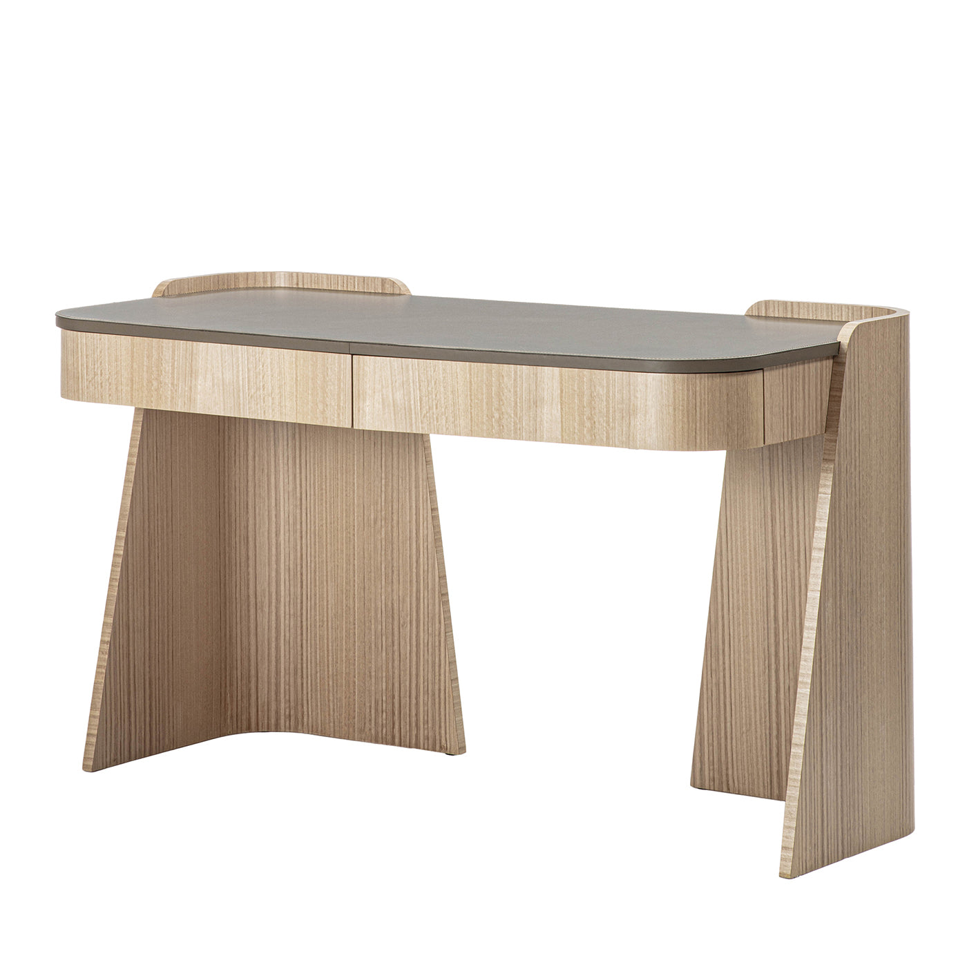 Shape 2-Drawer Leather & Eucalyptus Desk - Main view