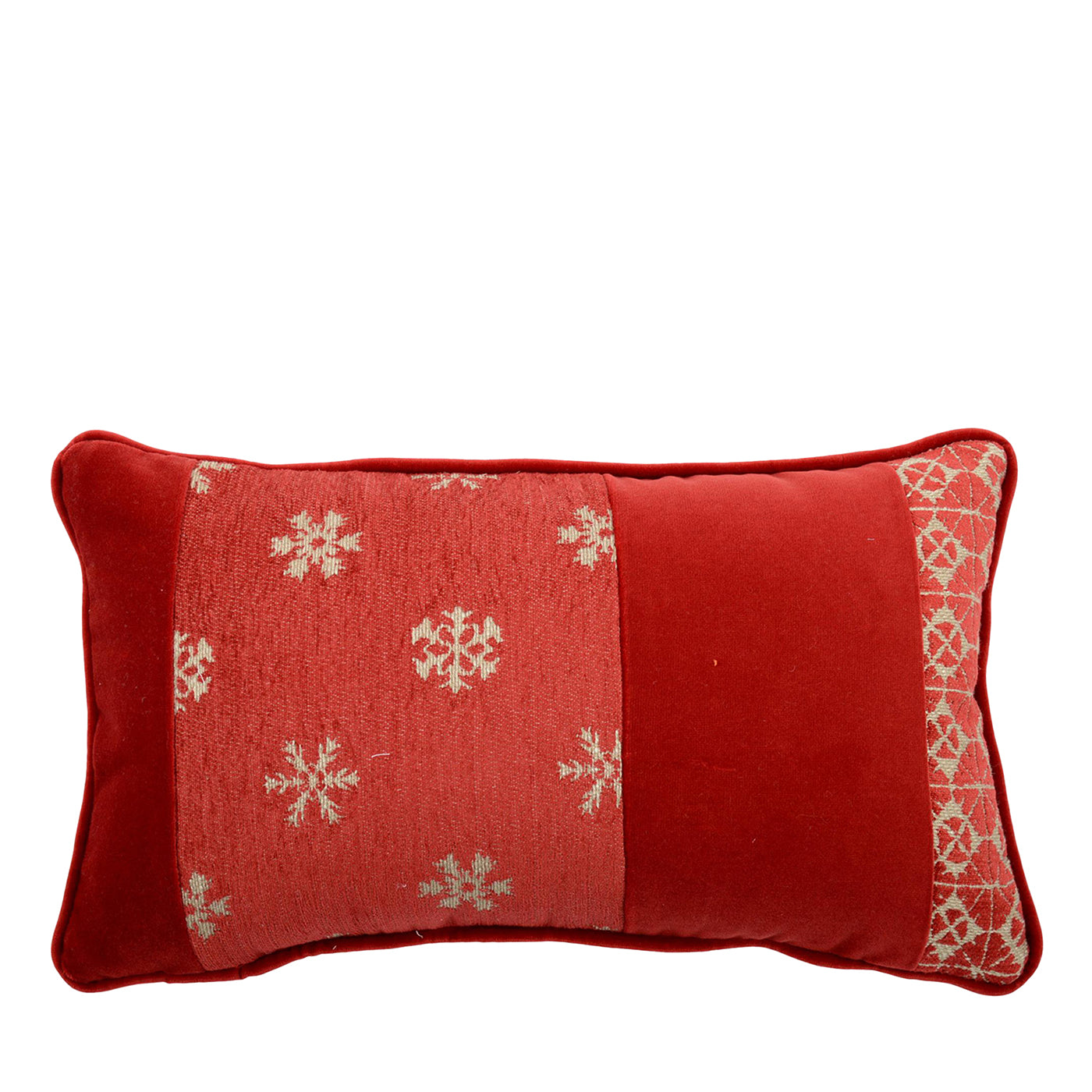 Jacquard fabric and cotton velvet Red Bandè Cushion - Main view