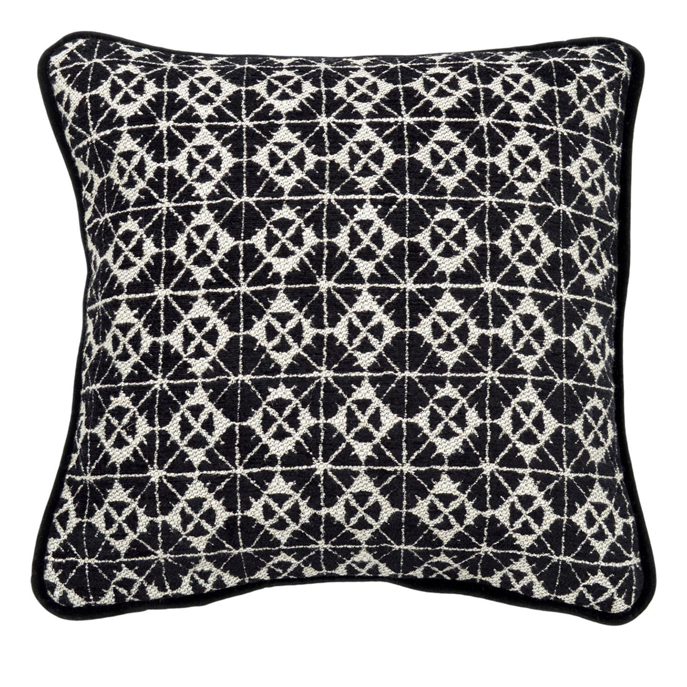 Coussin Carrè carré noir et blanc en tissu jacquard géométrique - Vue principale