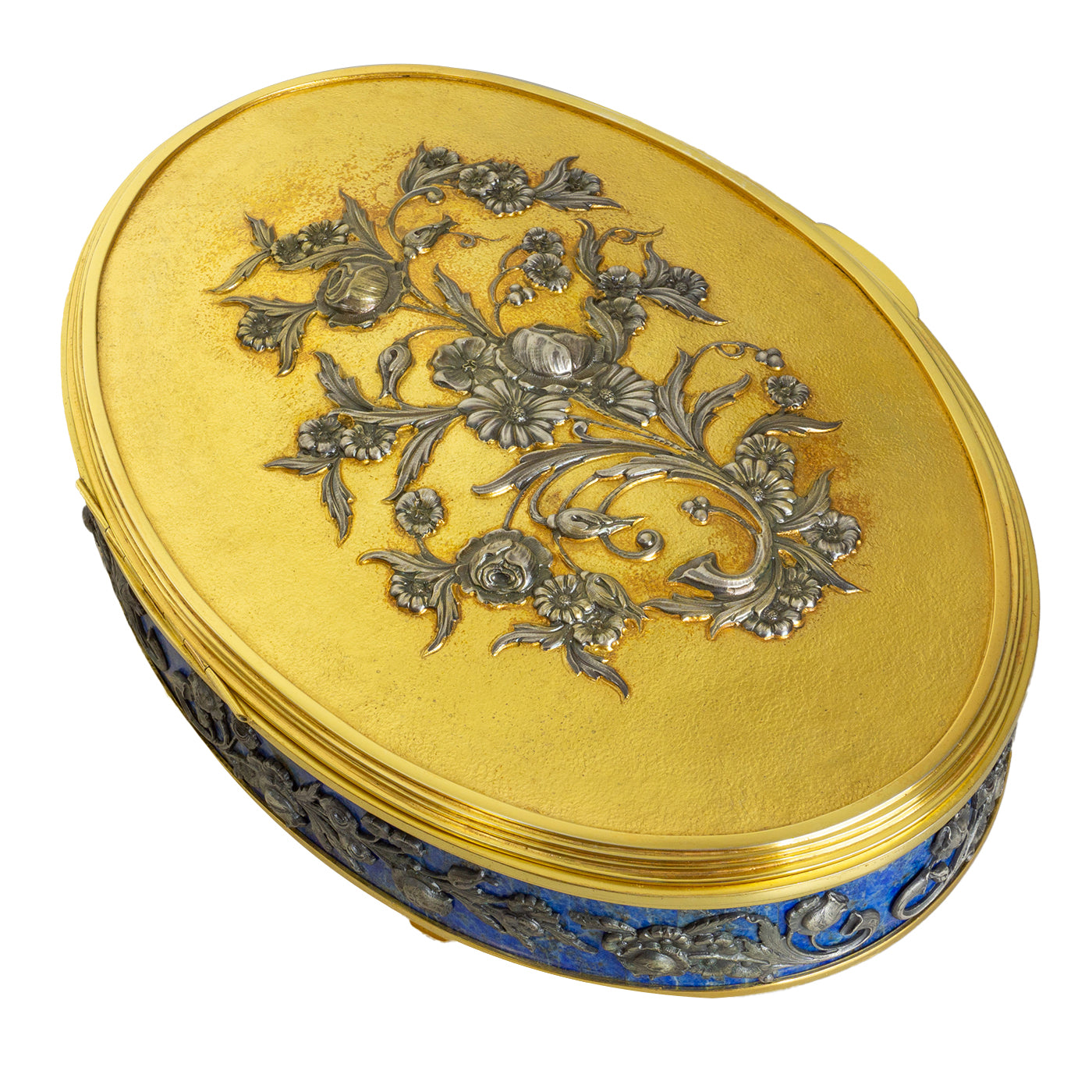 Boîte ovale en lapis-lazuli et argent - Vue principale
