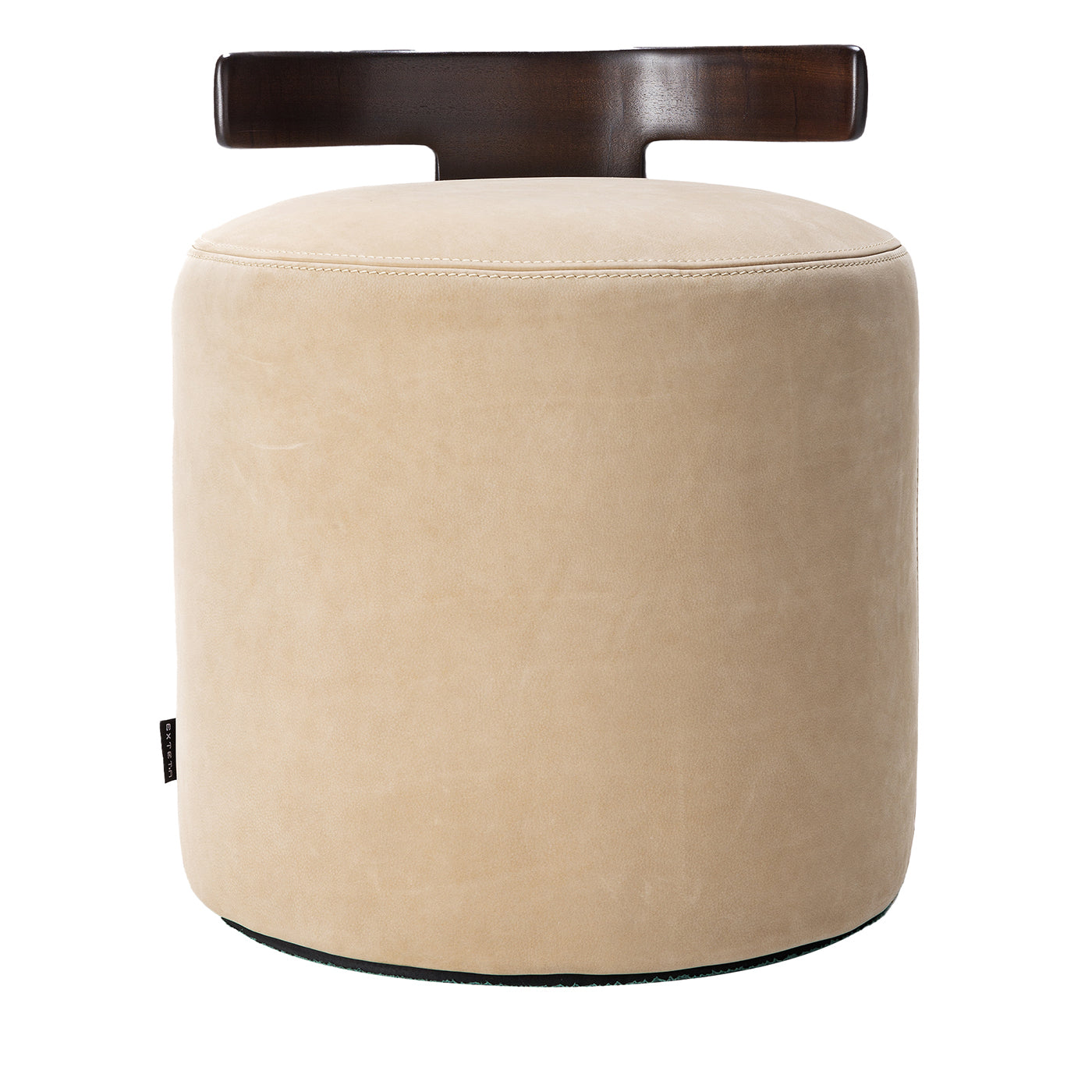 Cream White Leather T-Pouf with Backrest - Main view
