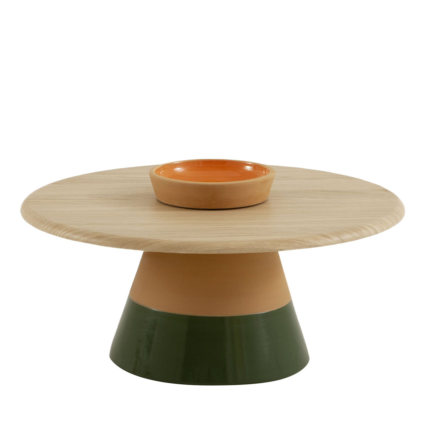 Petite table Sablier avec base en argile et plateau en bois de chêne - Vue principale