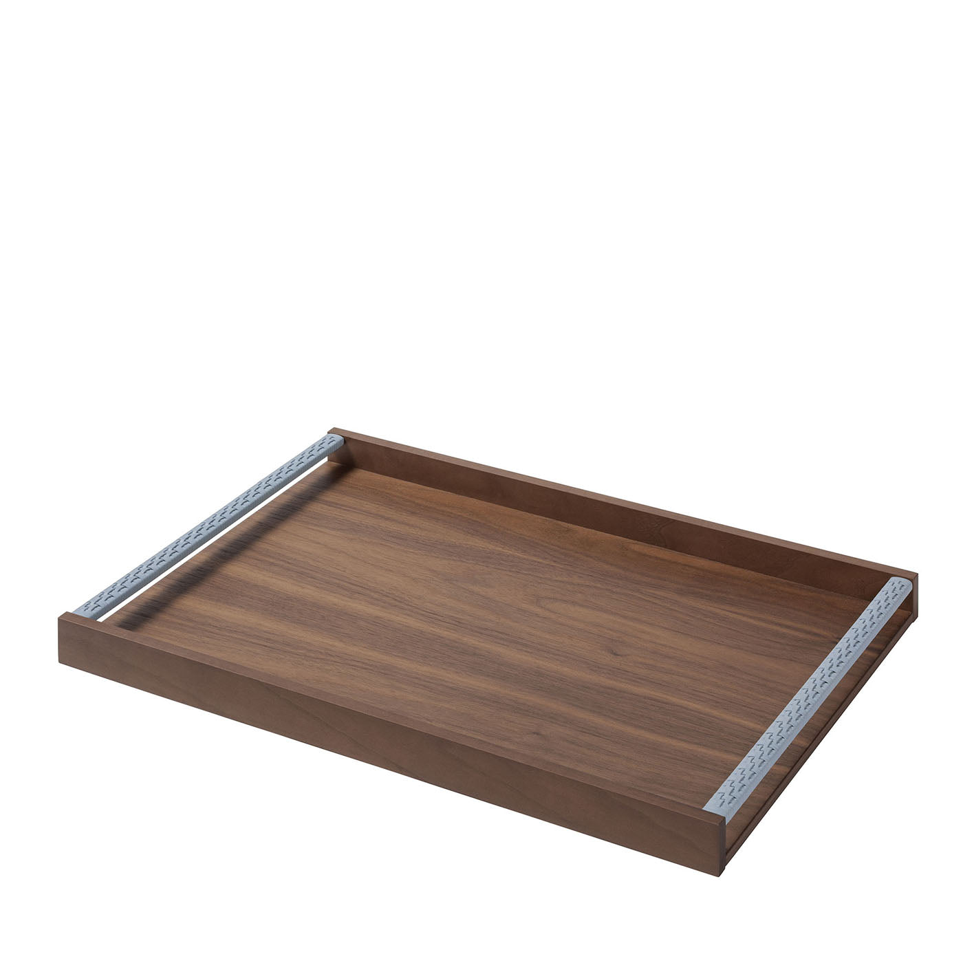 Dama Large Brown Walnut Wood And Leather Tray - Main view