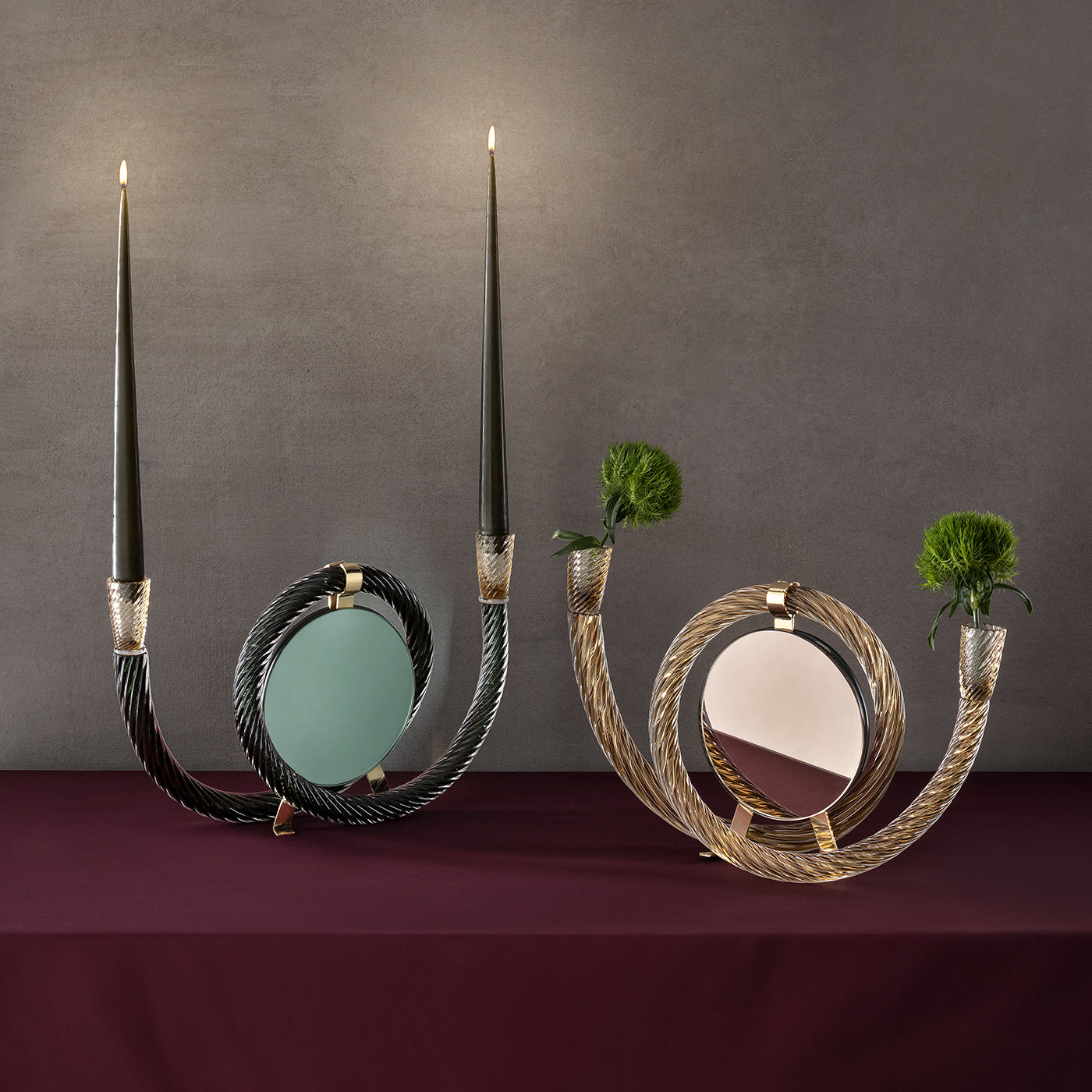 San Marco Mirroring Dark Green Murano Glass Candleholder - Alternative view 3