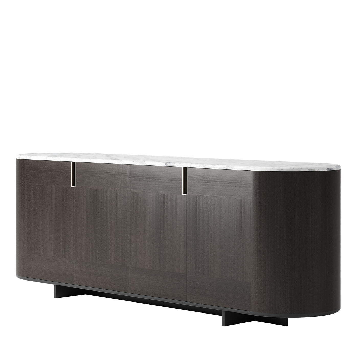 Buffet bas Irving en bois avec plateau en marbre arabescato - Vue principale