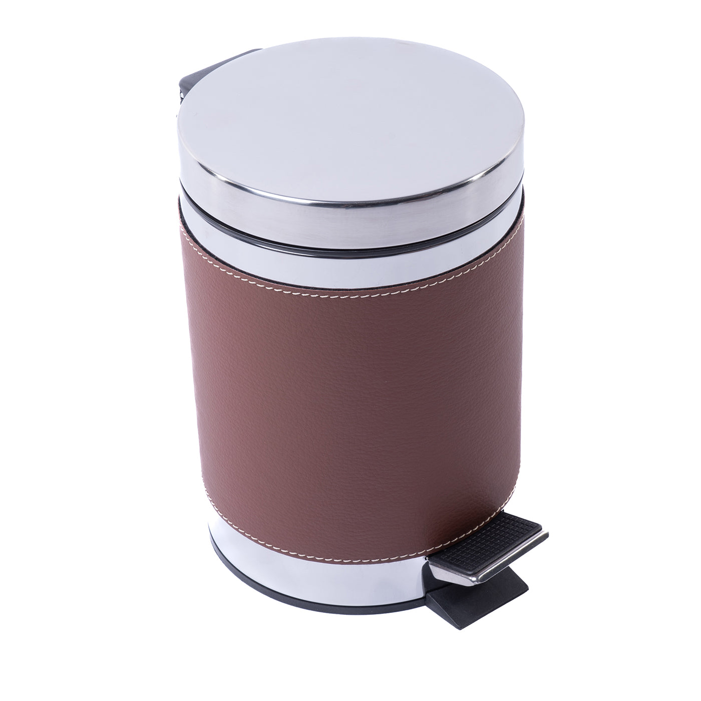 Small Brown Leather & Steel Pedal Bin - Main view