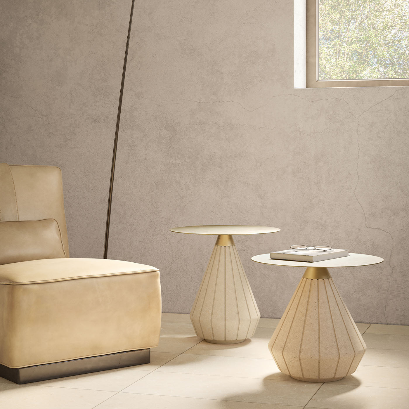 Rigo Beige Lecce Limestone Side Table by Apospersano - Alternative view 2