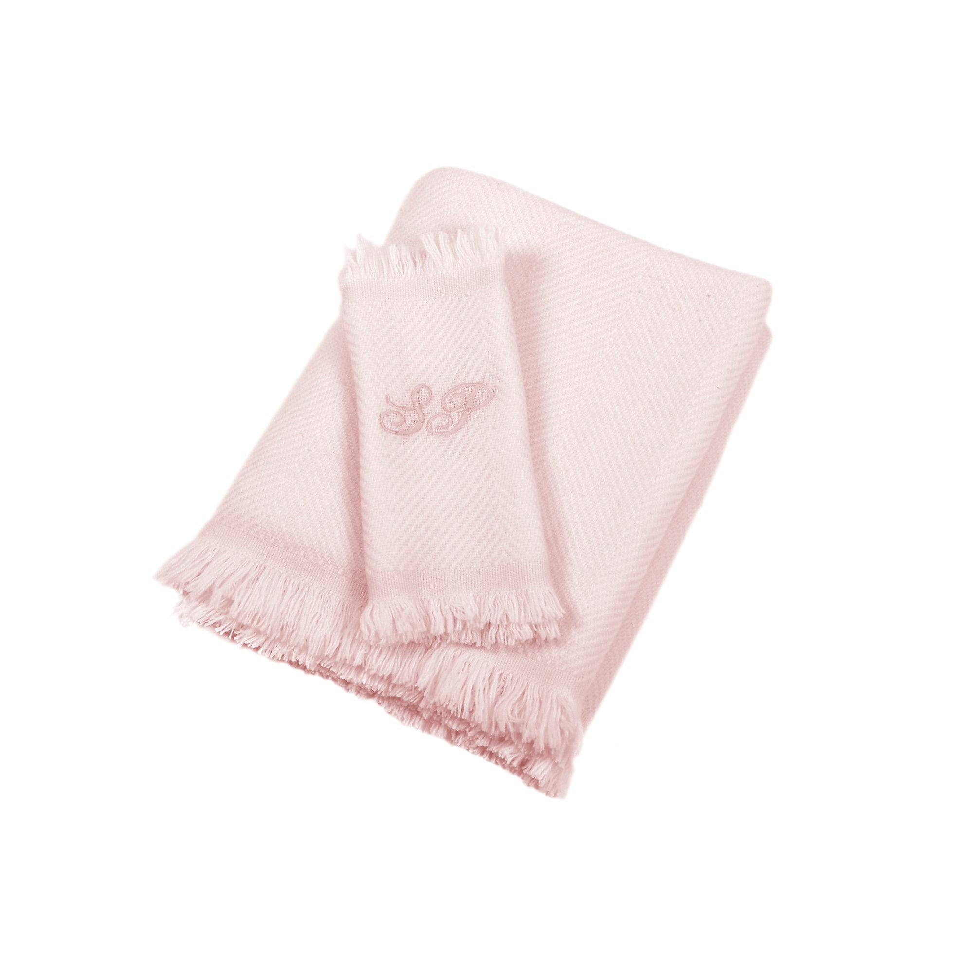 Manta de bebé 100% cachemira en color crema y rosa suave con flecos cortos - Vista alternativa 2