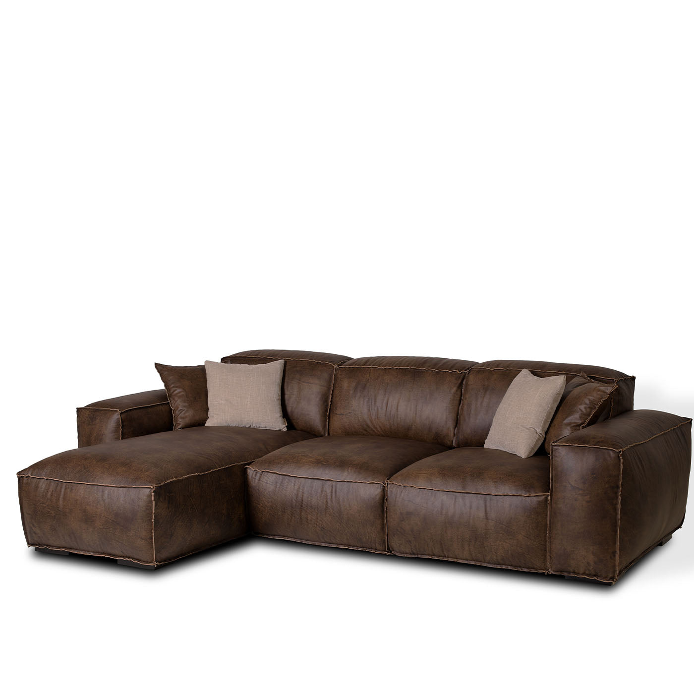 Placido Brown Leather 3-Seater Sofa with Chaise Longue - Alternative view 3