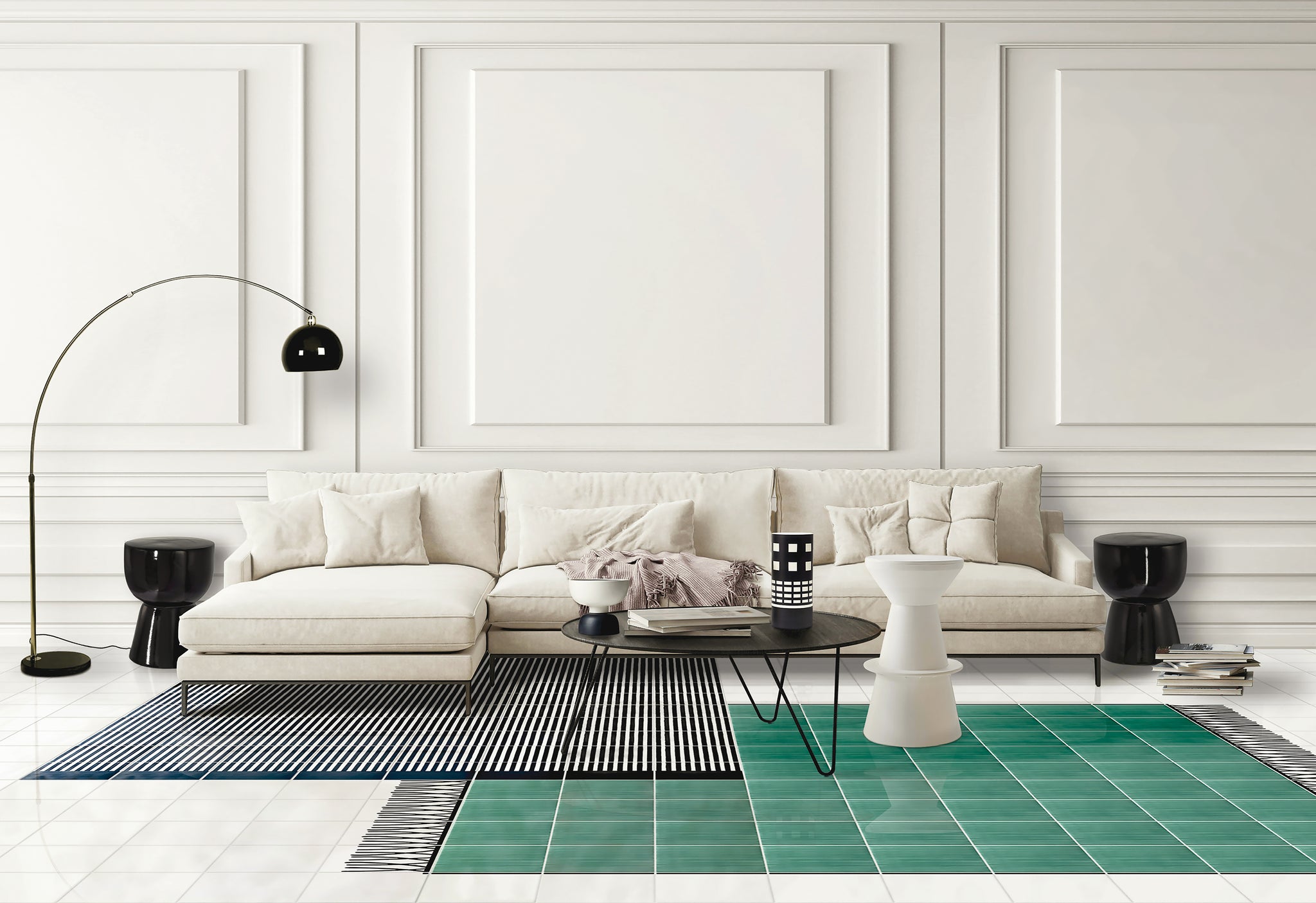 Carpet Green and Black & White Ceramic Composition by Giuliano Andrea dell’Uva 160 x 80 - Alternative view 1