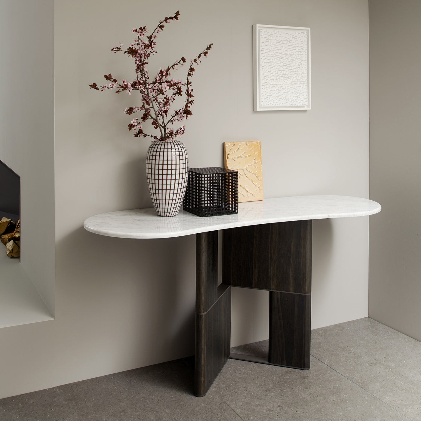 Table console Tetris avec plateau en marbre et pieds en bois de chêne lagunaire - Vue alternative 2