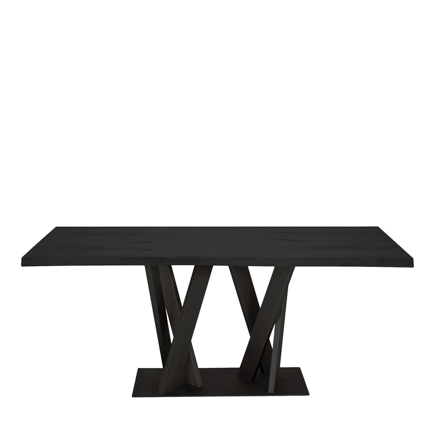 Mesa de comedor de madera de árbol y acero negro de Luca Roccadadria - Vista principal