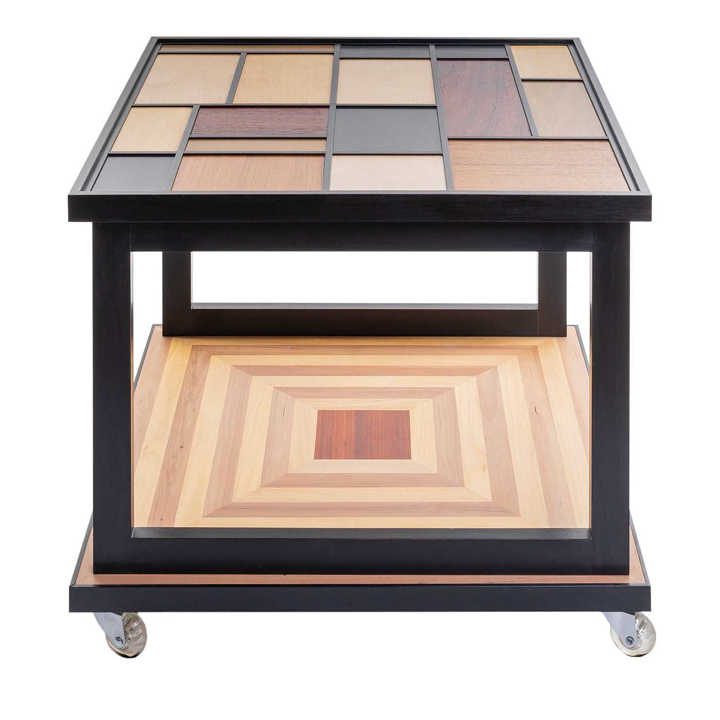 Mondrian-Inspired Marquetry Wheeled Coffee Table - Main view