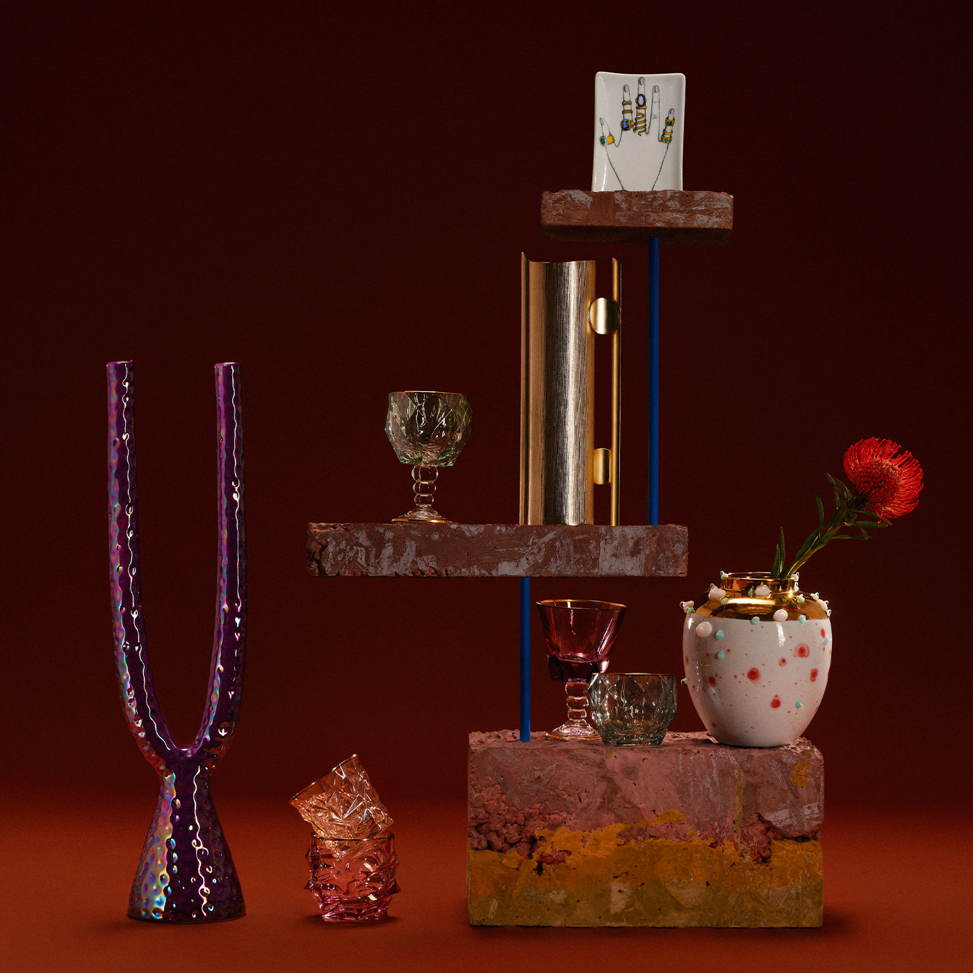 Violetter Keramik-Doppel-Kerzenleuchter - Alternative Ansicht 4