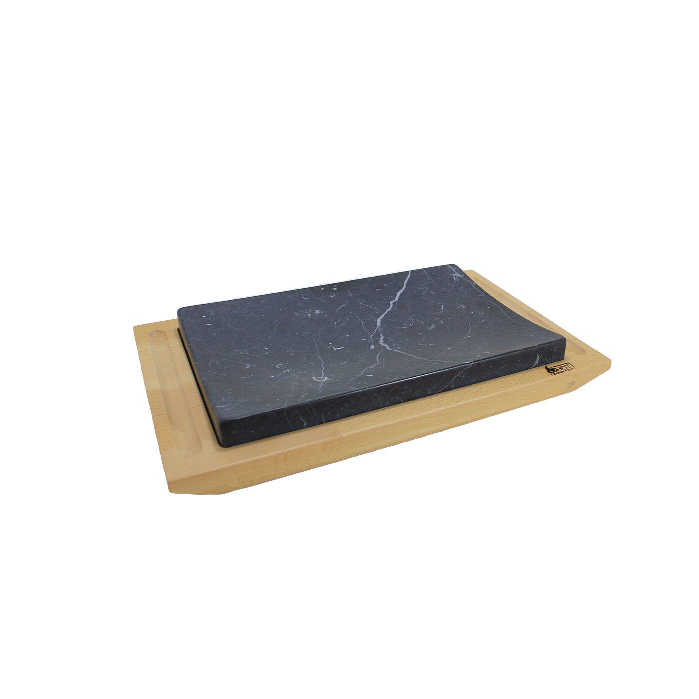 Konkaves schwarzes Marquinia-Tablett mit Holzsockel - Alternative Ansicht 1