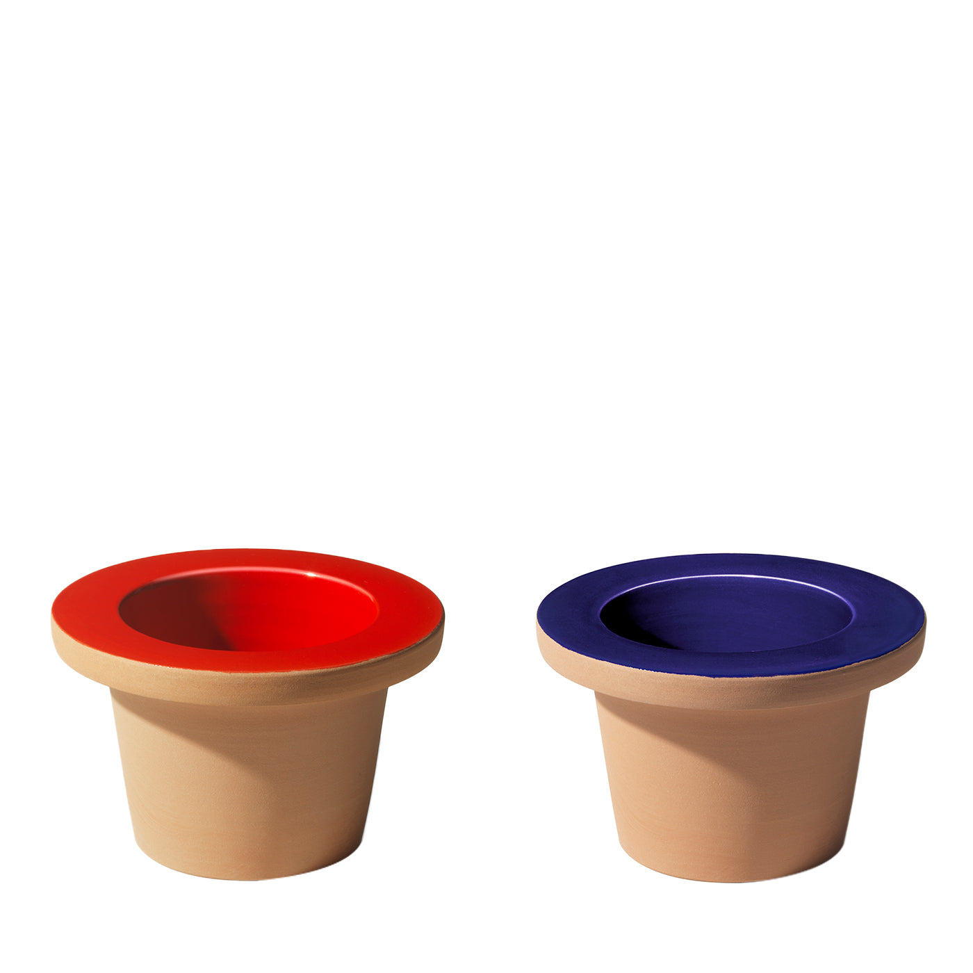 Ensemble de deux pots à caches Pofi rouge et bleu - Vue principale