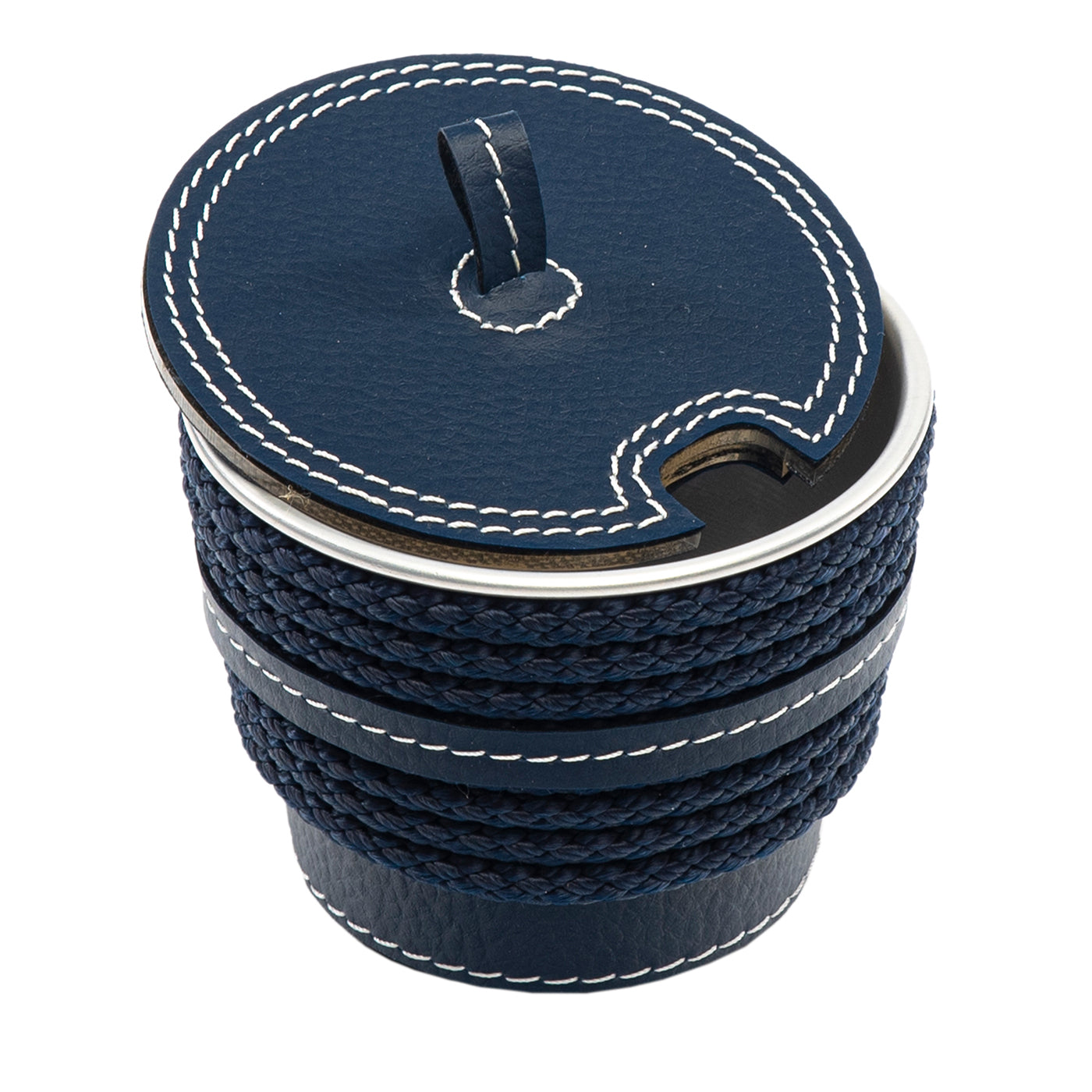 Azucarero de cuero ecológico azul con inserciones de cuerda - Vista principal