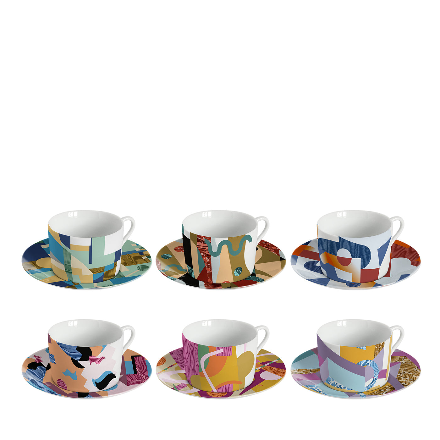 Alchimieset de 6 tasses à thé en porcelaine avec décor abstrait - Vue principale
