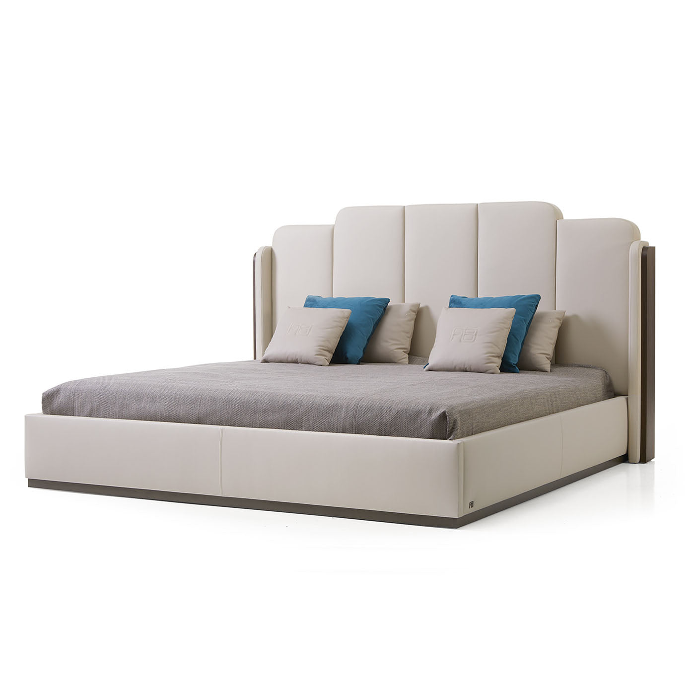 Milano Bed in Cappuccino Eco-Leather with Walnut Canaletto Panels - Alternative view 1