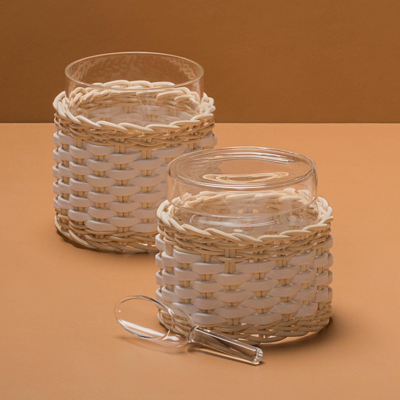 Wideville Leather & Rattan Candleholder - White - Alternative view 1
