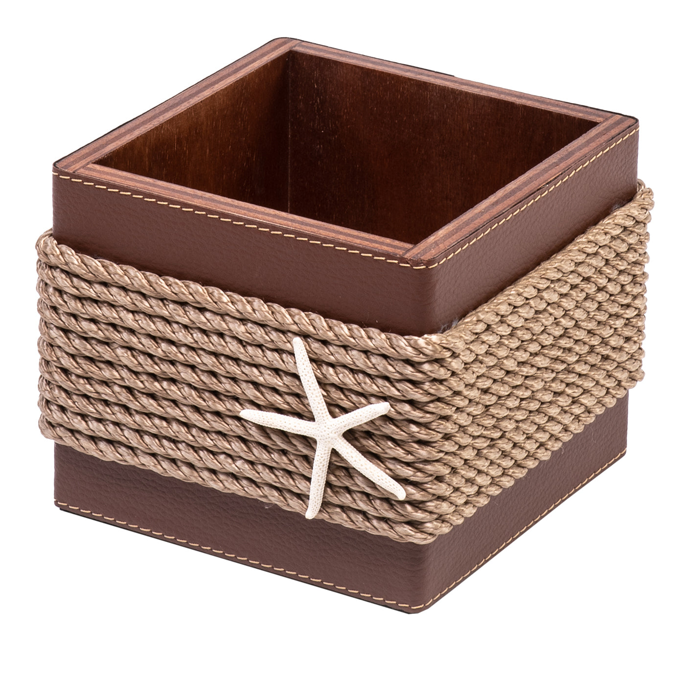 Boîte en bois avec insertions en éco-cuir et corde beige - Vue principale