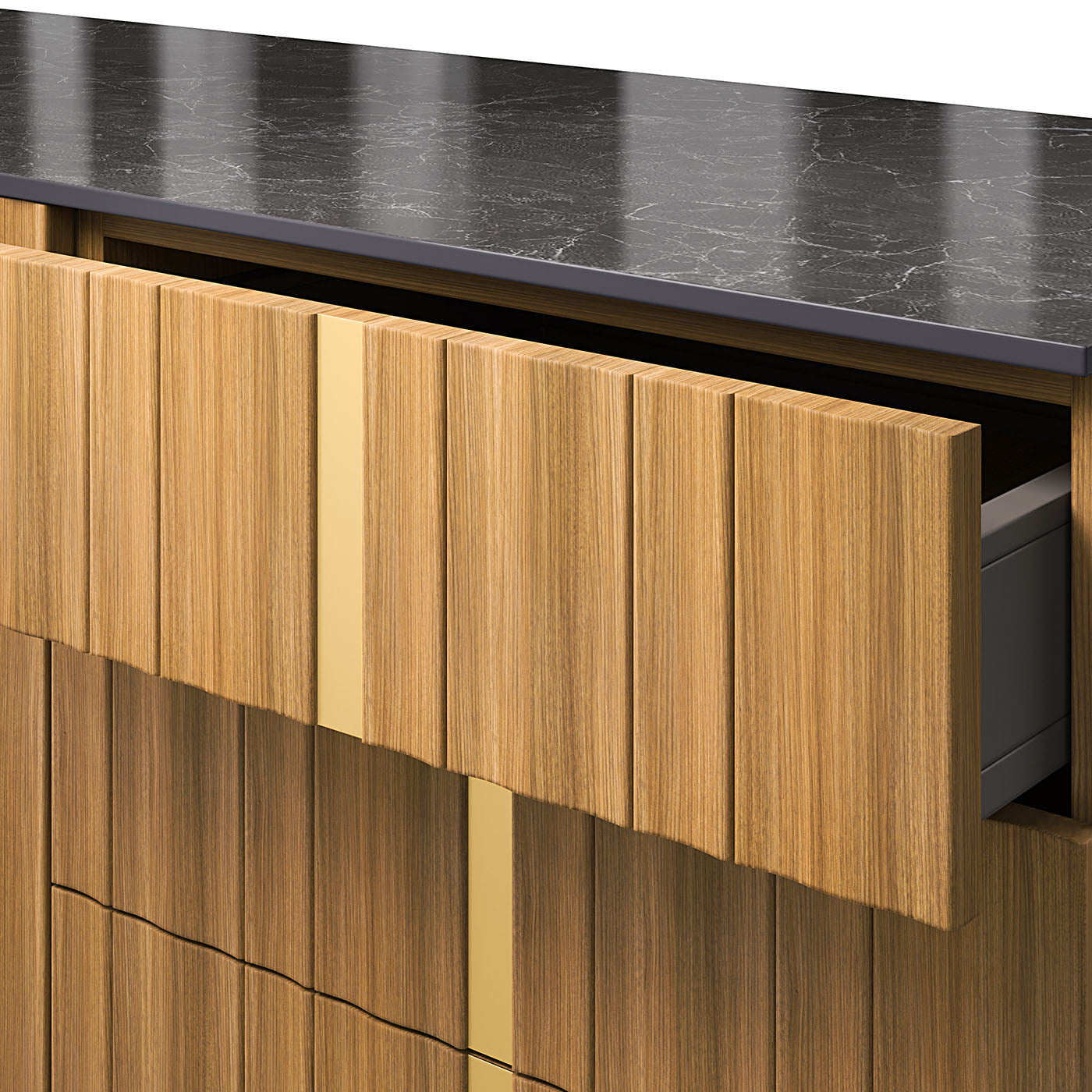 Solferino natural walnut stoneware top Nero Greco art glass doors sideboard - Alternative view 2