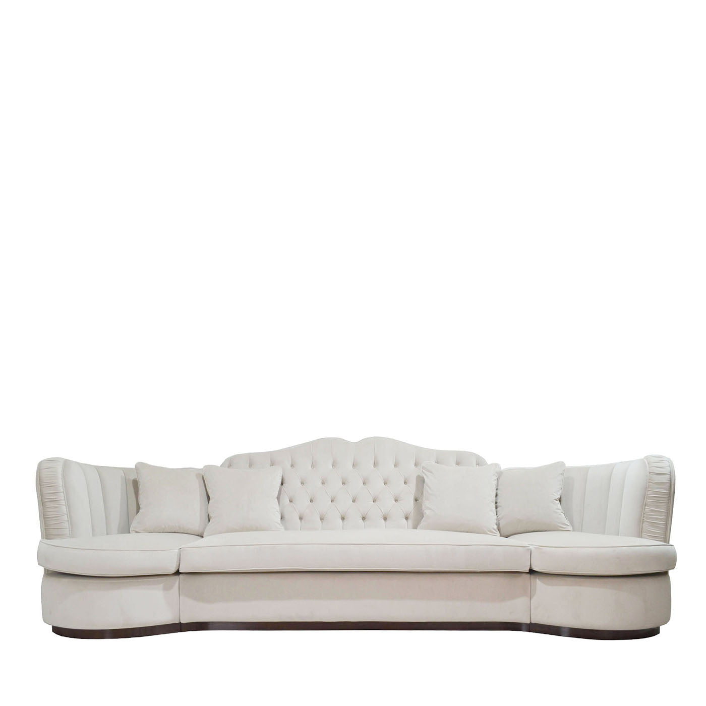 Italian Curved Modular Classic Sofa in Beige Velvet - Main view