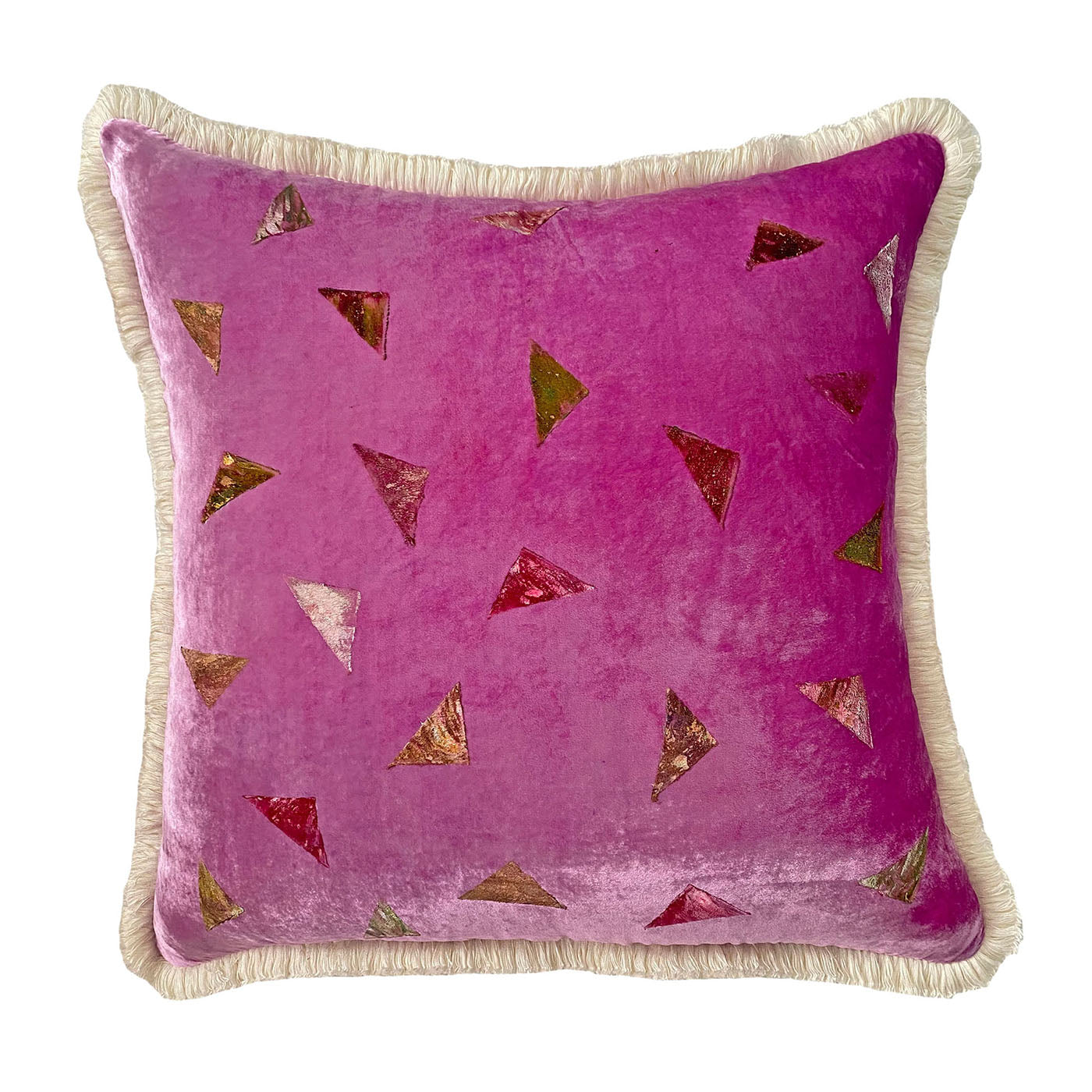 Pink Triangles Square Velvet Cushion - Main view
