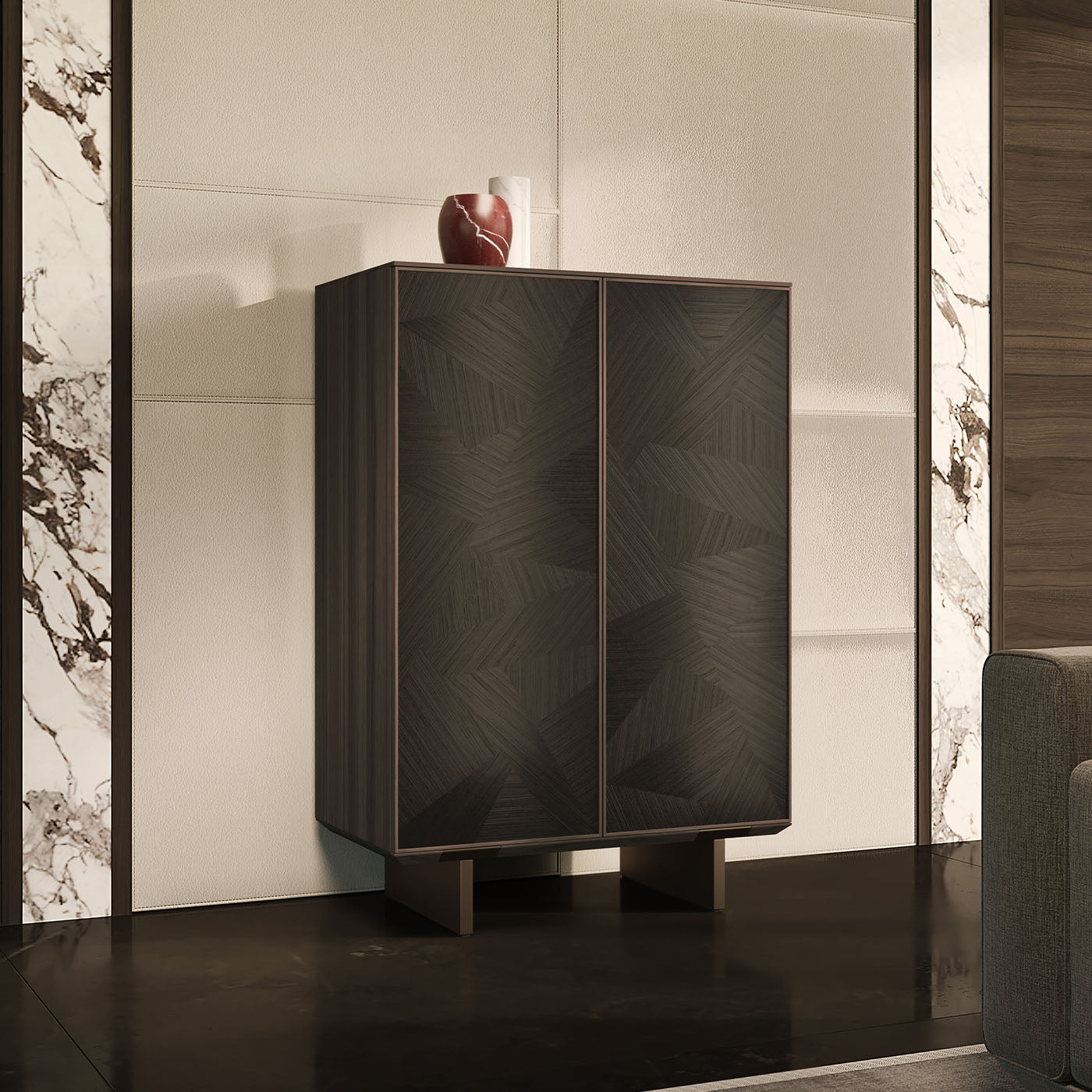 Solferino Canaletto walnut burnished anthracite black inlay door sideboard - Alternative view 5