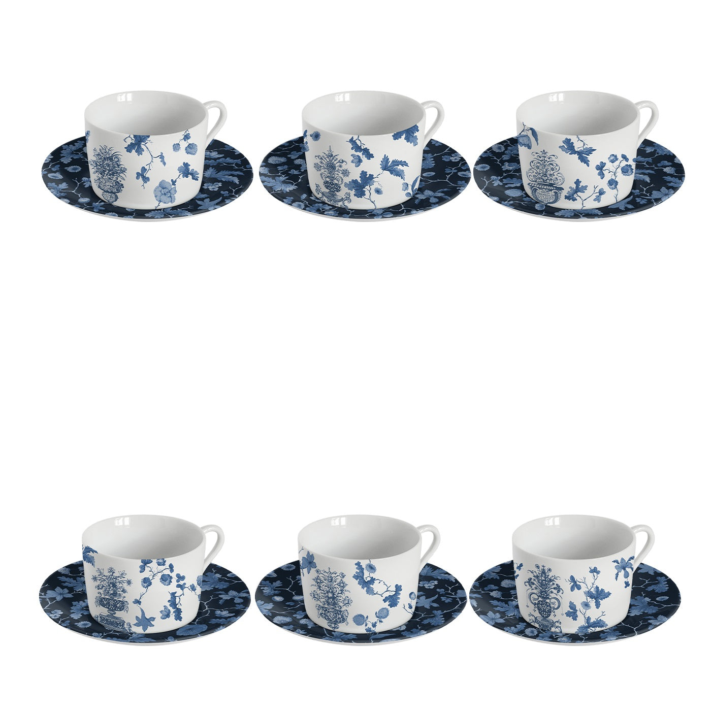 Jardin d'Eden Set de 6 tasses à thé en porcelaine avec décoration bleue - Vue principale