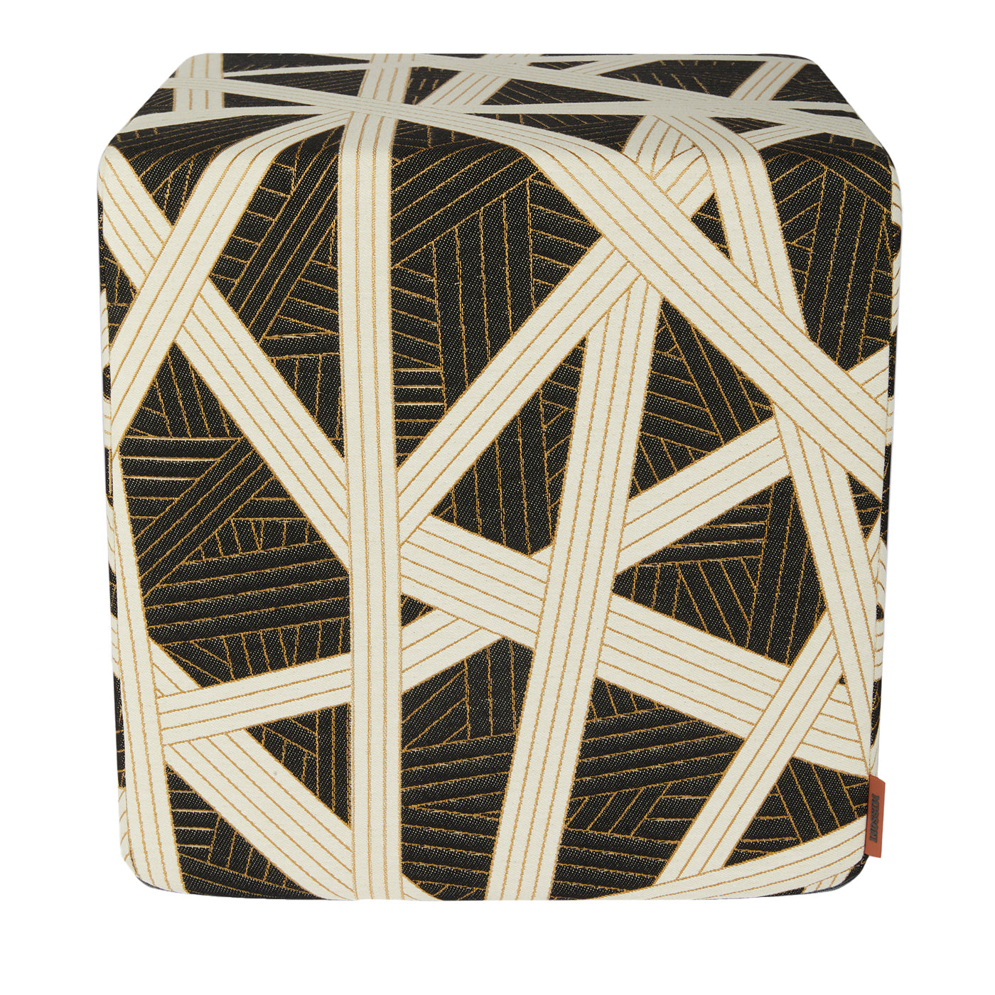Nastri Cubic Black and Gold Stitching Pouf - Main view