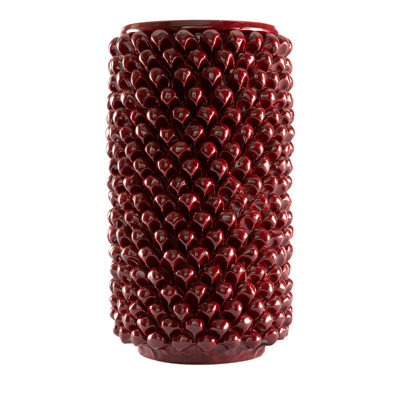 Zylindrische Vase aus Bordeaux-Keramik - Hauptansicht