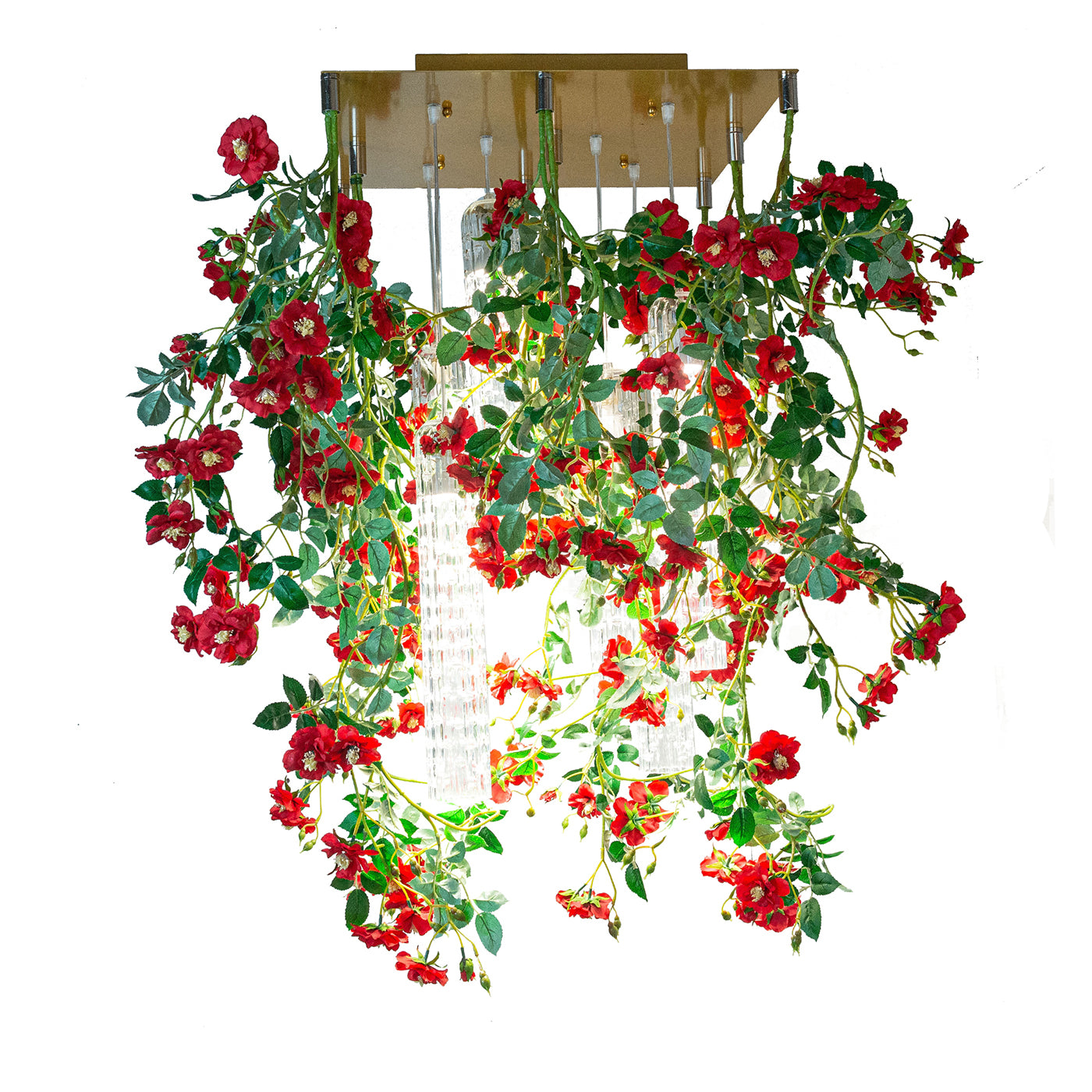 Flower Power Wild Red Roses Quadratischer Kronleuchter - Hauptansicht