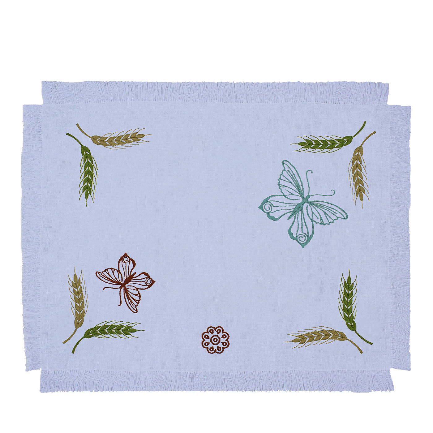 Grano Set of 2 Embroidered Fringed Azure Table Mats - Main view