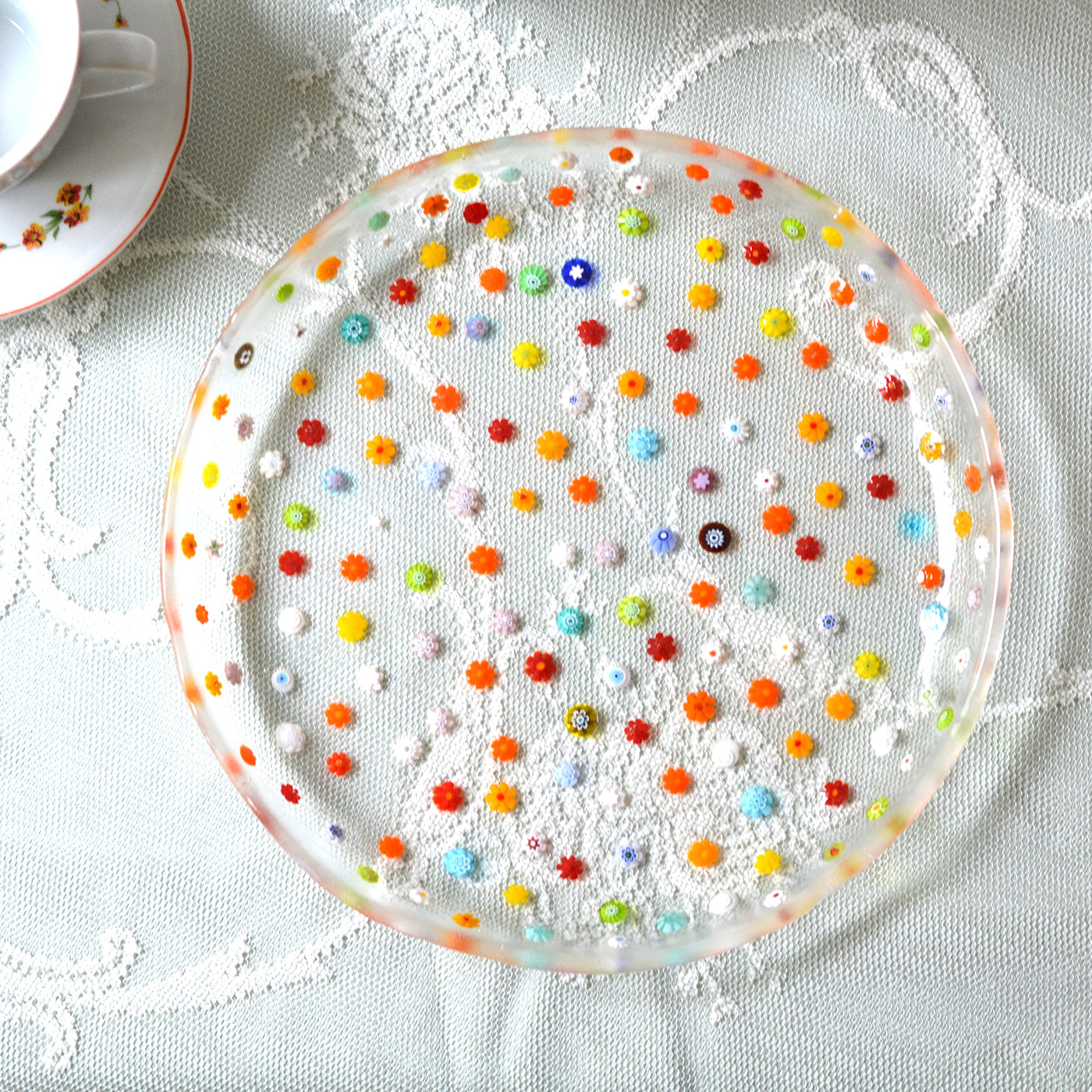 Spring Flowers Set Of 4  Clear Floral Glass Dessert Plates  - Alternative view 4