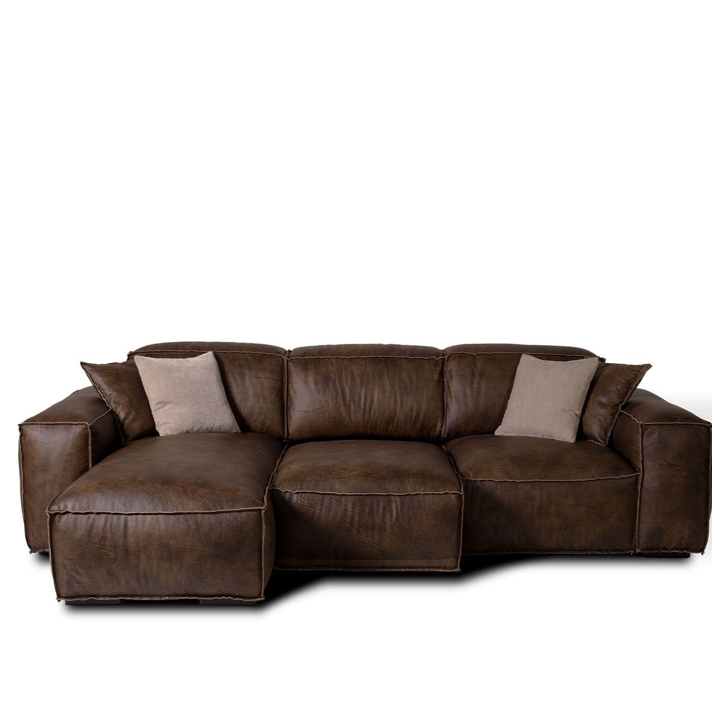 Placido Brown Leather 3-Seater Sofa with Chaise Longue - Alternative view 1