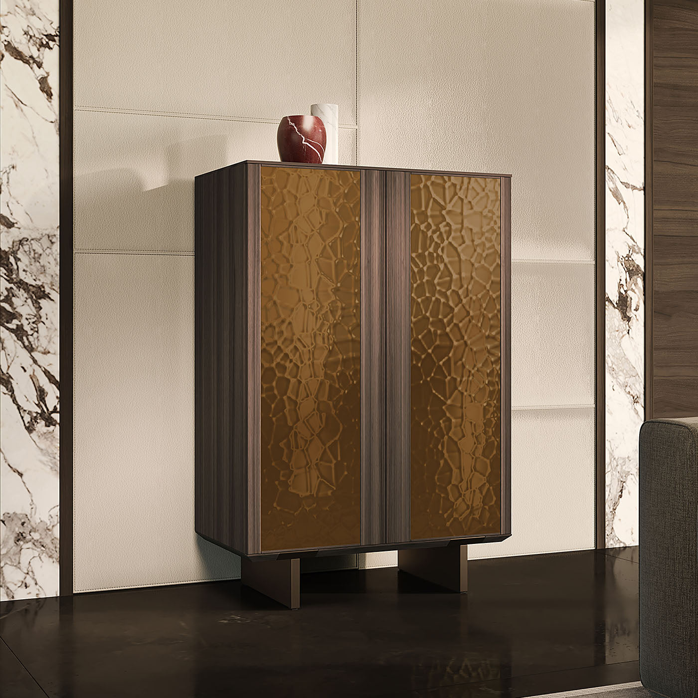 Solferino Canaletto walnut burnished bronze liquid metal doors sideboard - Alternative view 5