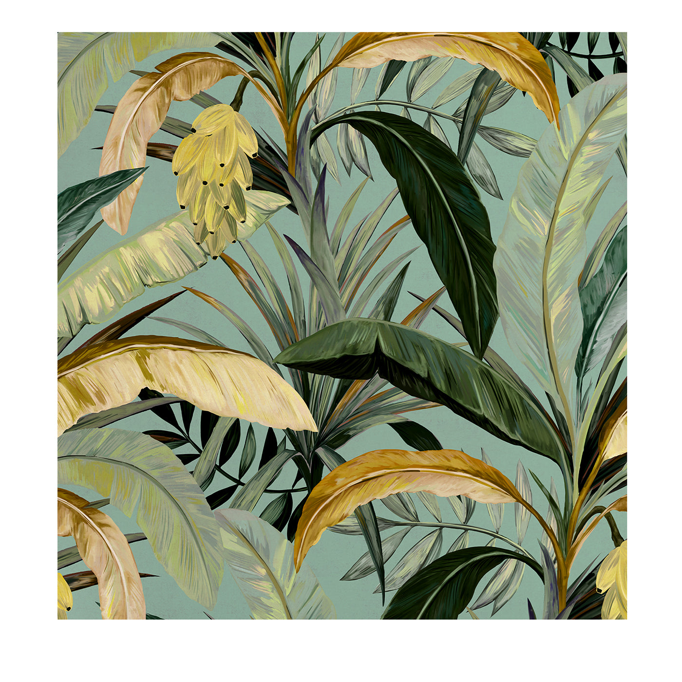 Papier peint en feuilles de bananier vertes et jaunes - Vue principale