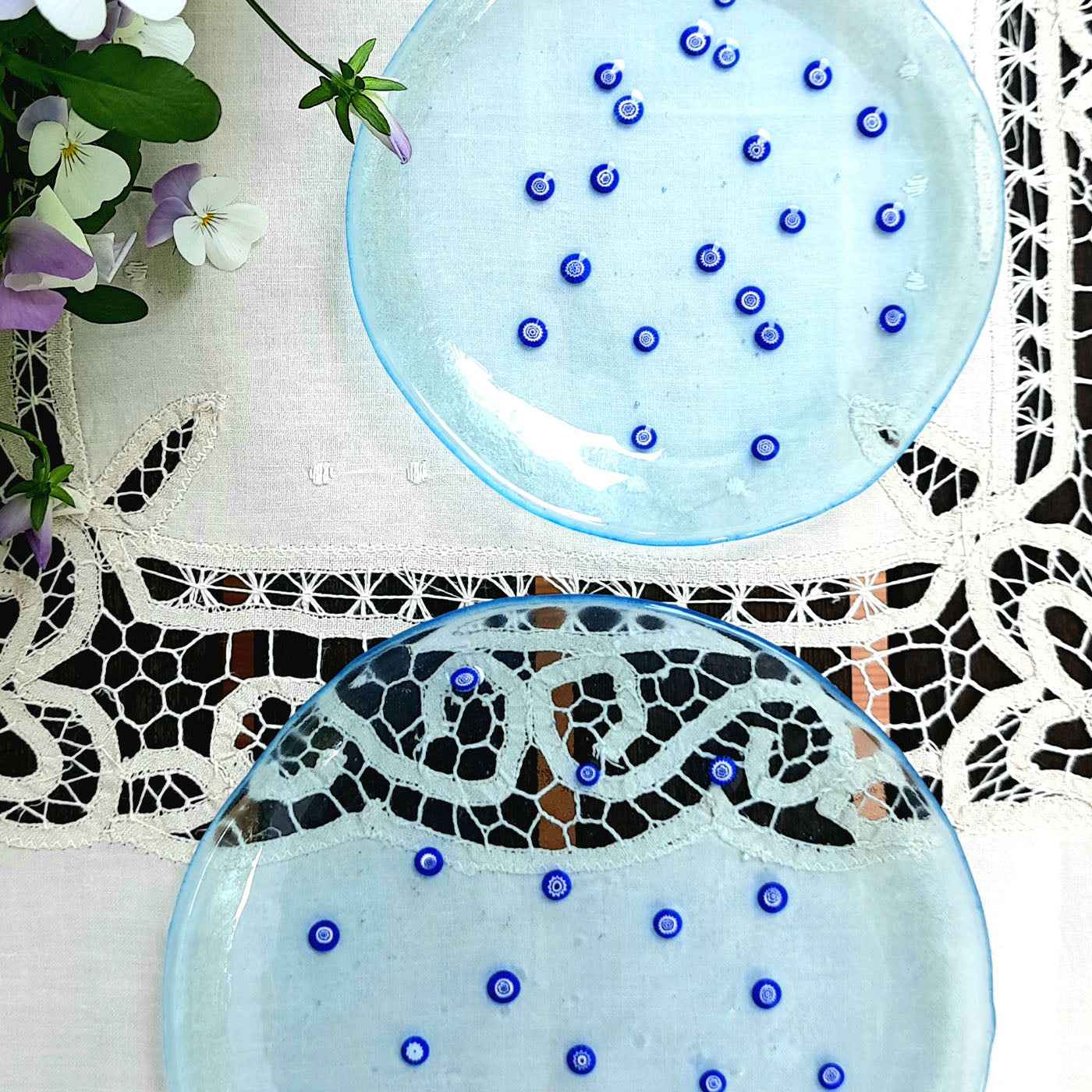 Mare, Set Of 4 Turquoise Glass Dessert Plates with Lapis Murrina Inlays  - Alternative view 4