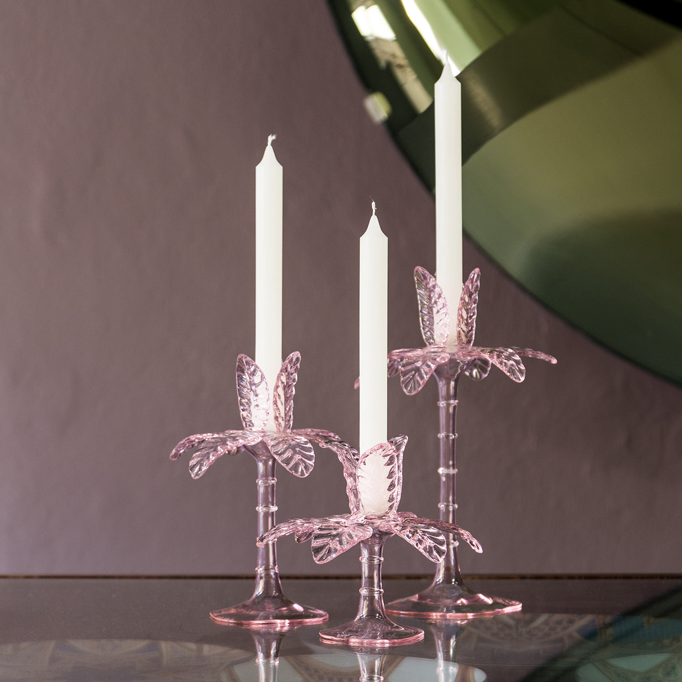 Las Palmas Großer Kerzenständer aus geblasenem rosa Glas - Alternative Ansicht 4