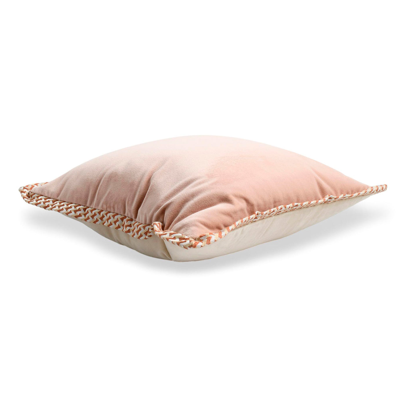 Pink Carrè Flat Cushion in cotton velvet and Micro-Patterned jacquard fabric - Alternative view 1