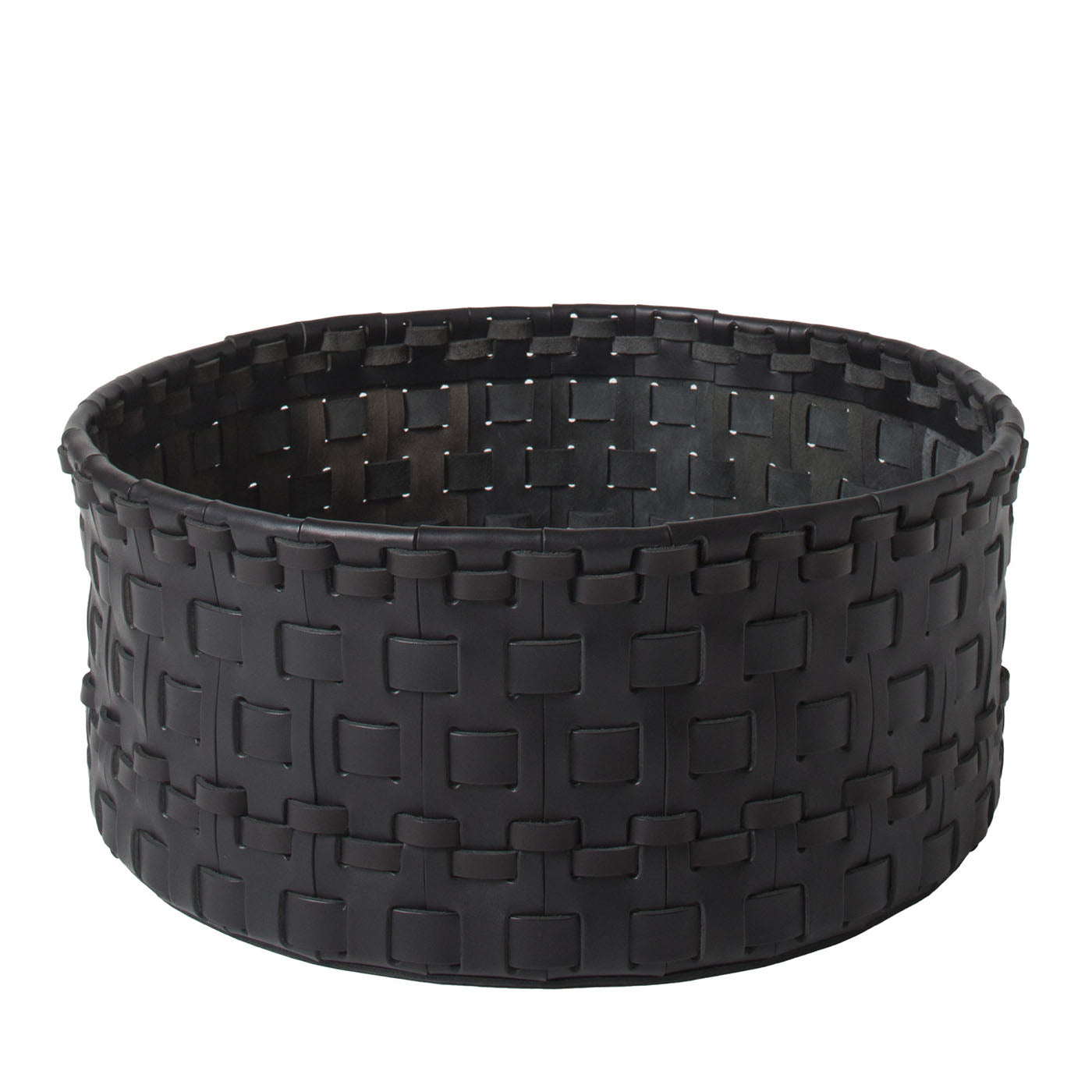 Braided Cylindrical Large Black Basket by Oscar Maschera - Main view