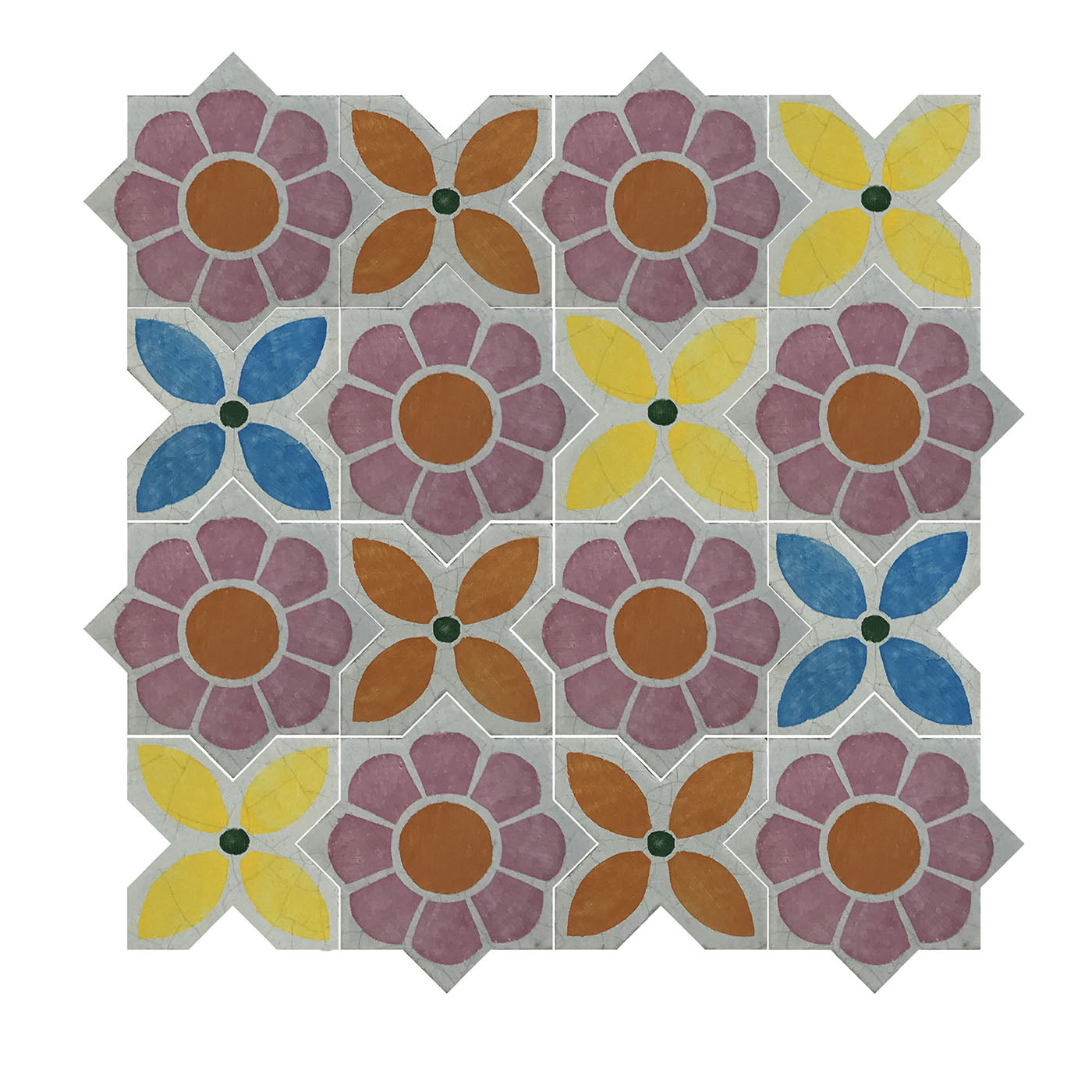 Zinnia Multicolor Ceramic Tile Composition with Floral Design - Main view