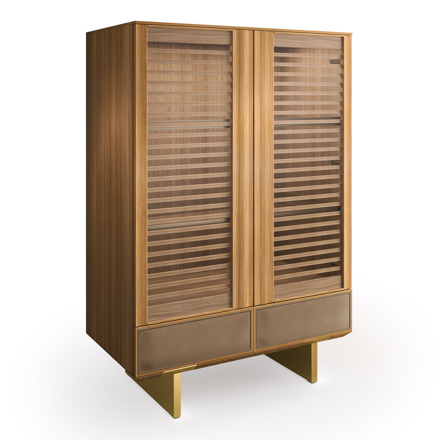 Solferino walnut Canaletto natural glass doors slats drawer leather Sideboard - Alternative view 1