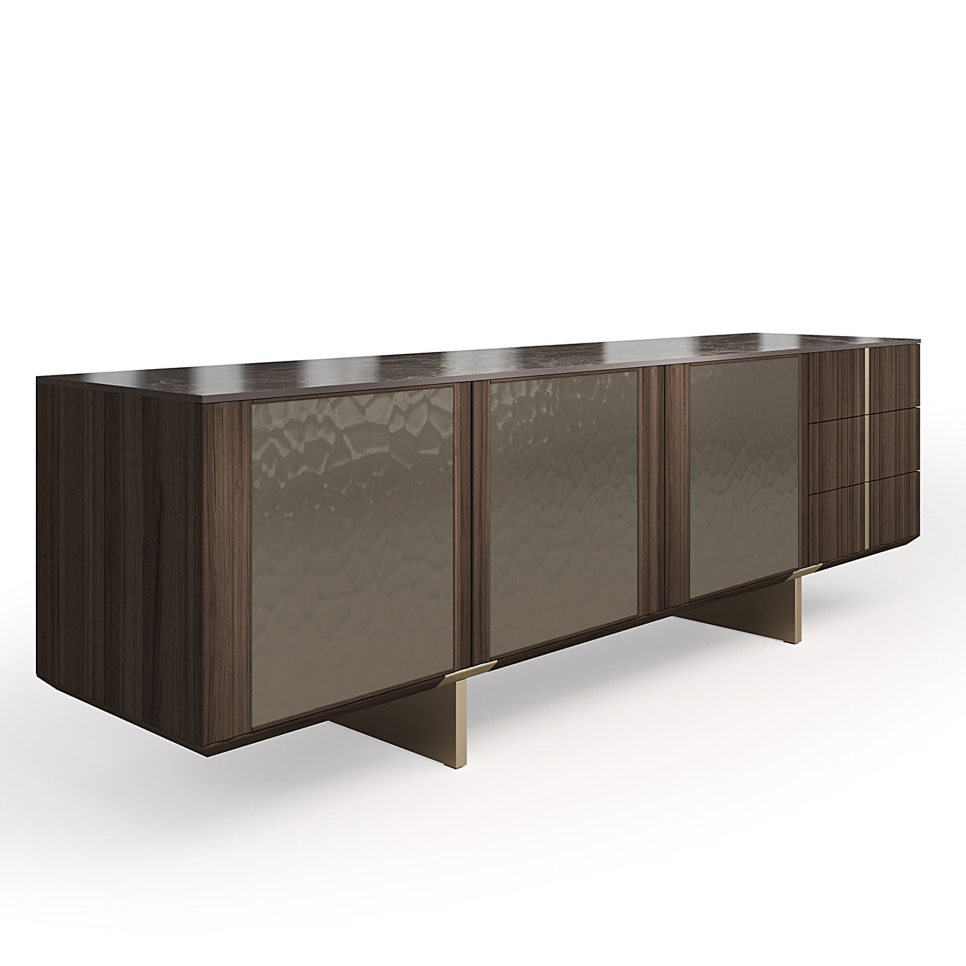 Solferino walnut Burnished top Gres Emperador doors liquid metal bronze sideboard - Alternative view 1